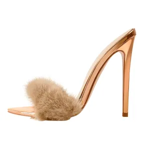 Rose Gold Feather High Heel Stilettos Sandals