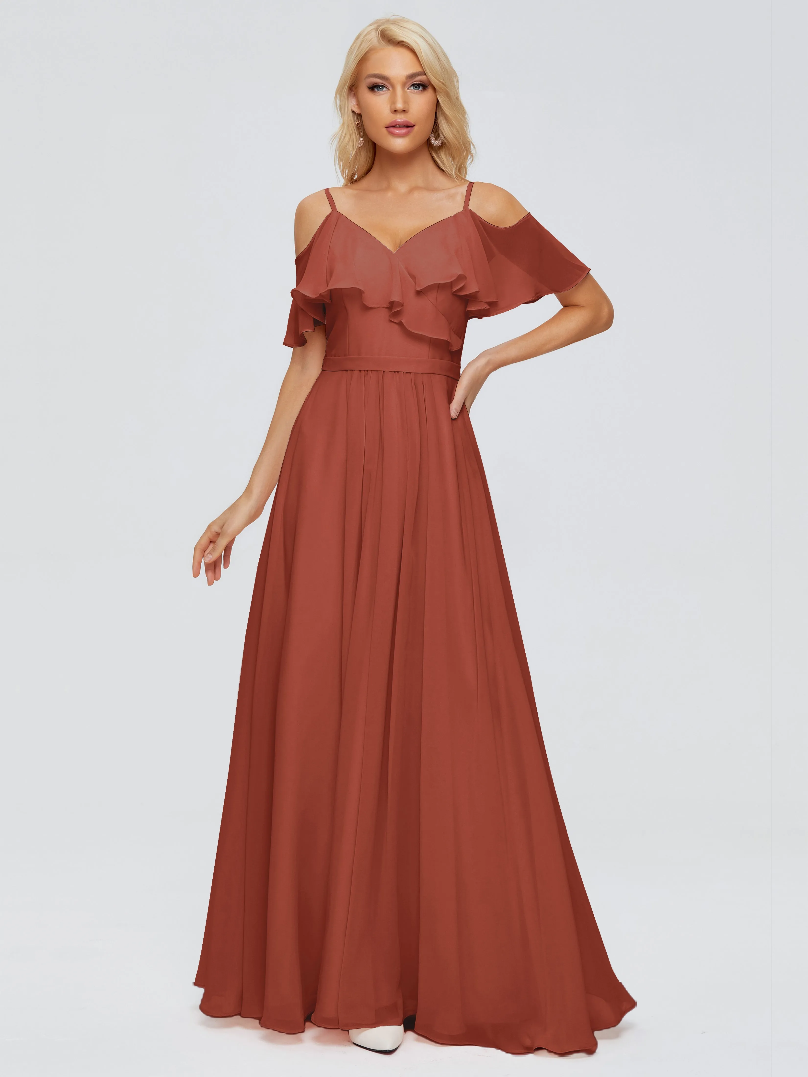 Ruffled V-Neck Bridesmaid Dresses