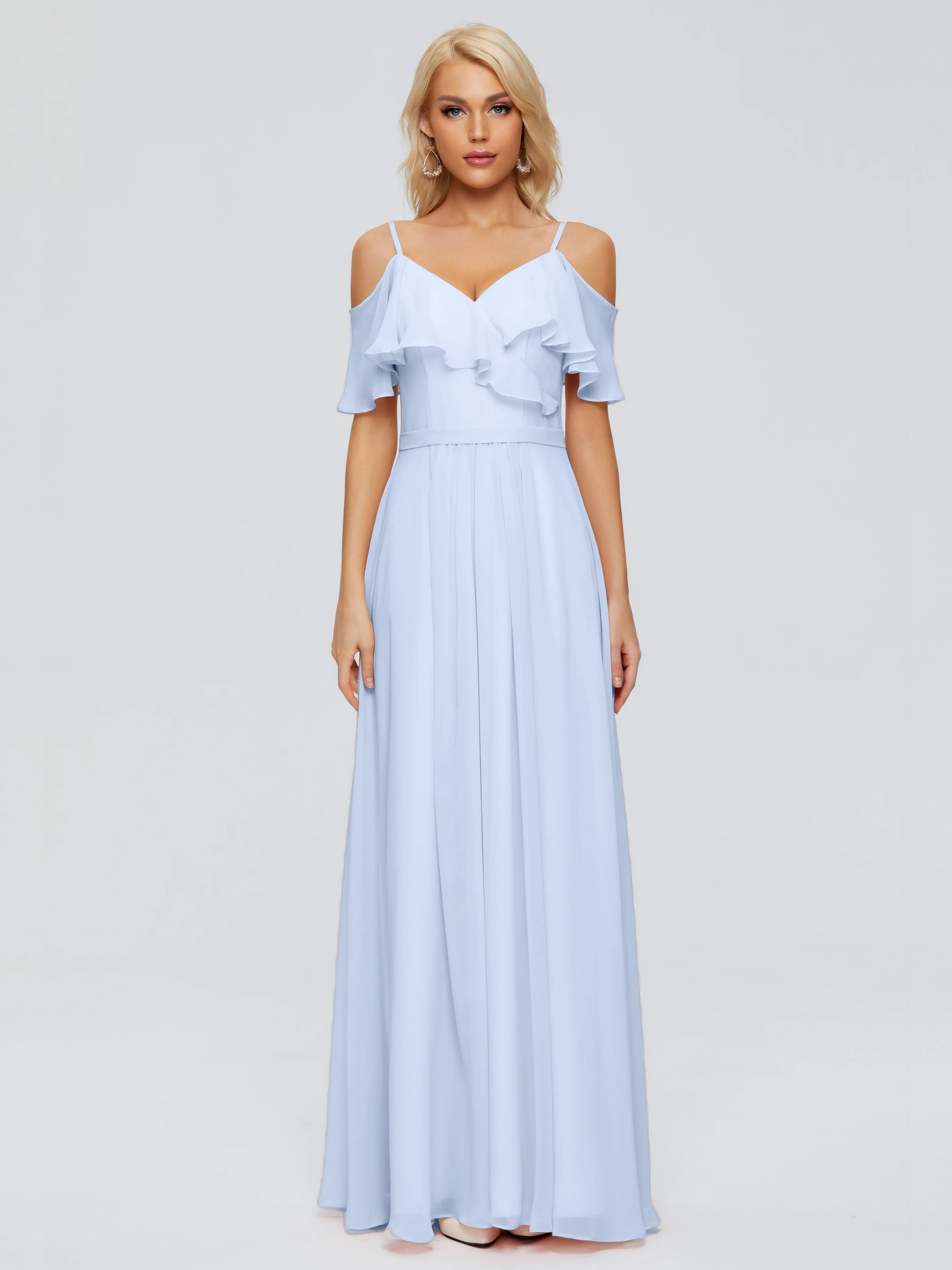 Ruffled V-Neck Bridesmaid Dresses