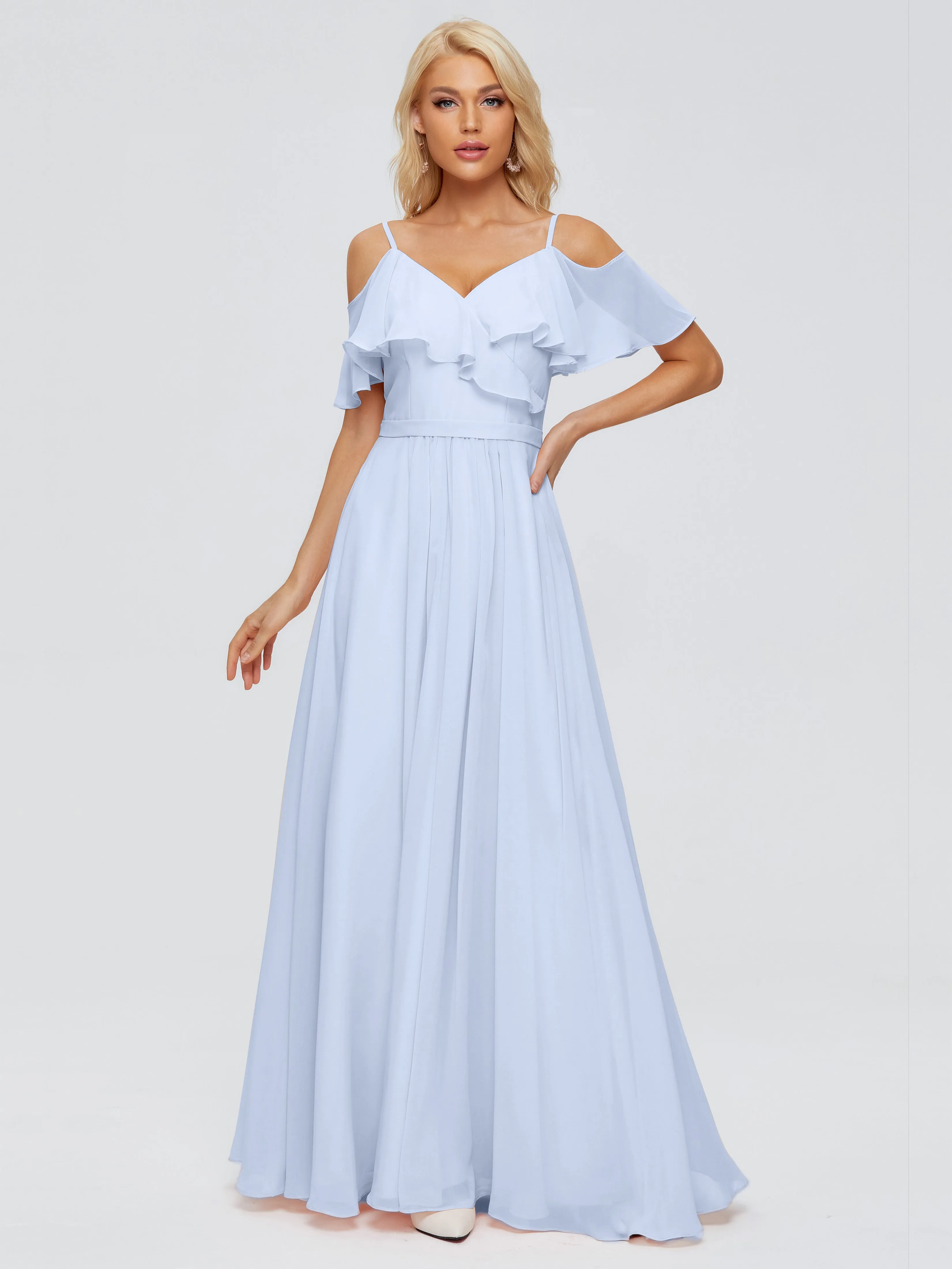 Ruffled V-Neck Bridesmaid Dresses