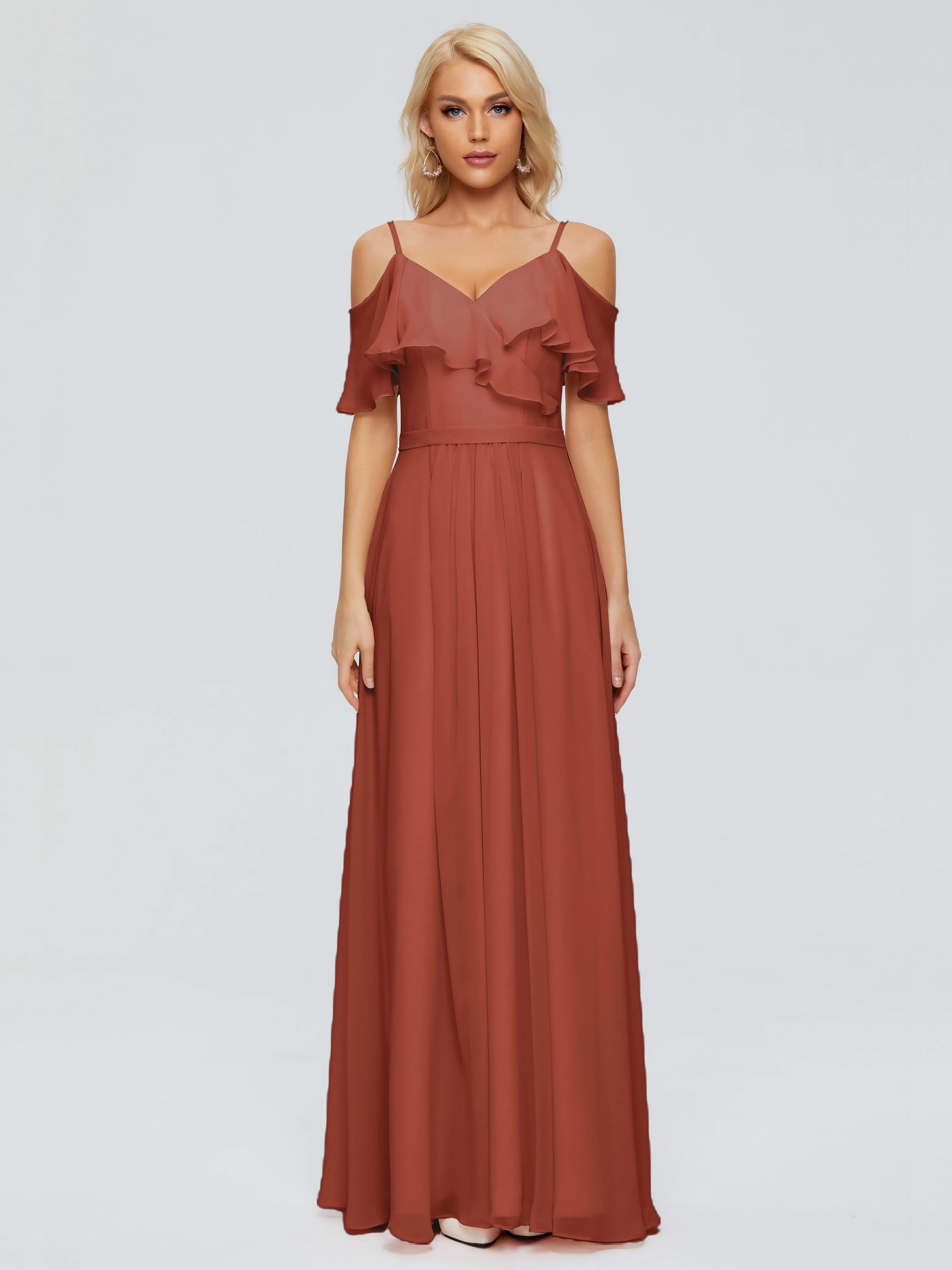 Ruffled V-Neck Bridesmaid Dresses