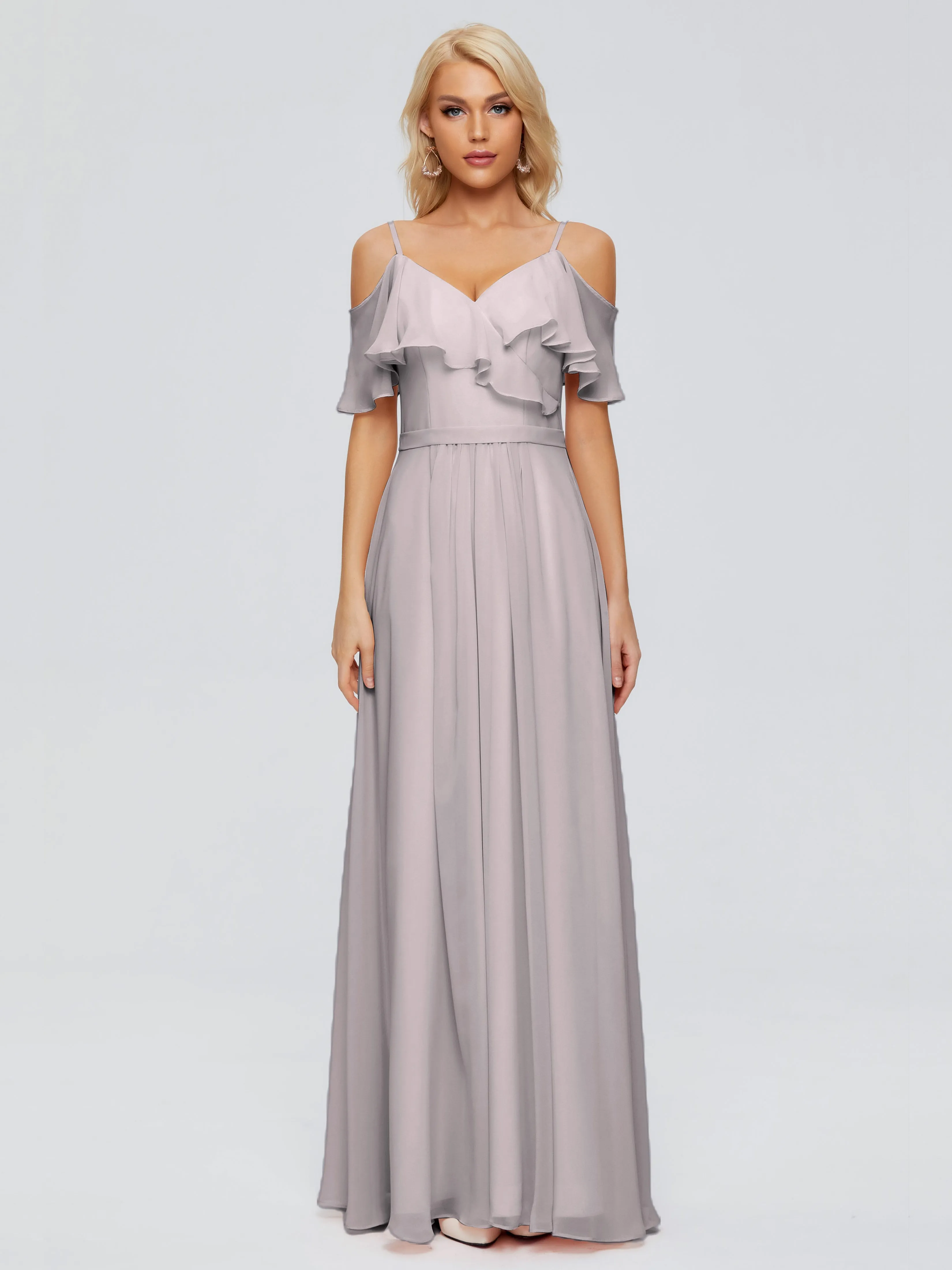 Ruffled V-Neck Bridesmaid Dresses