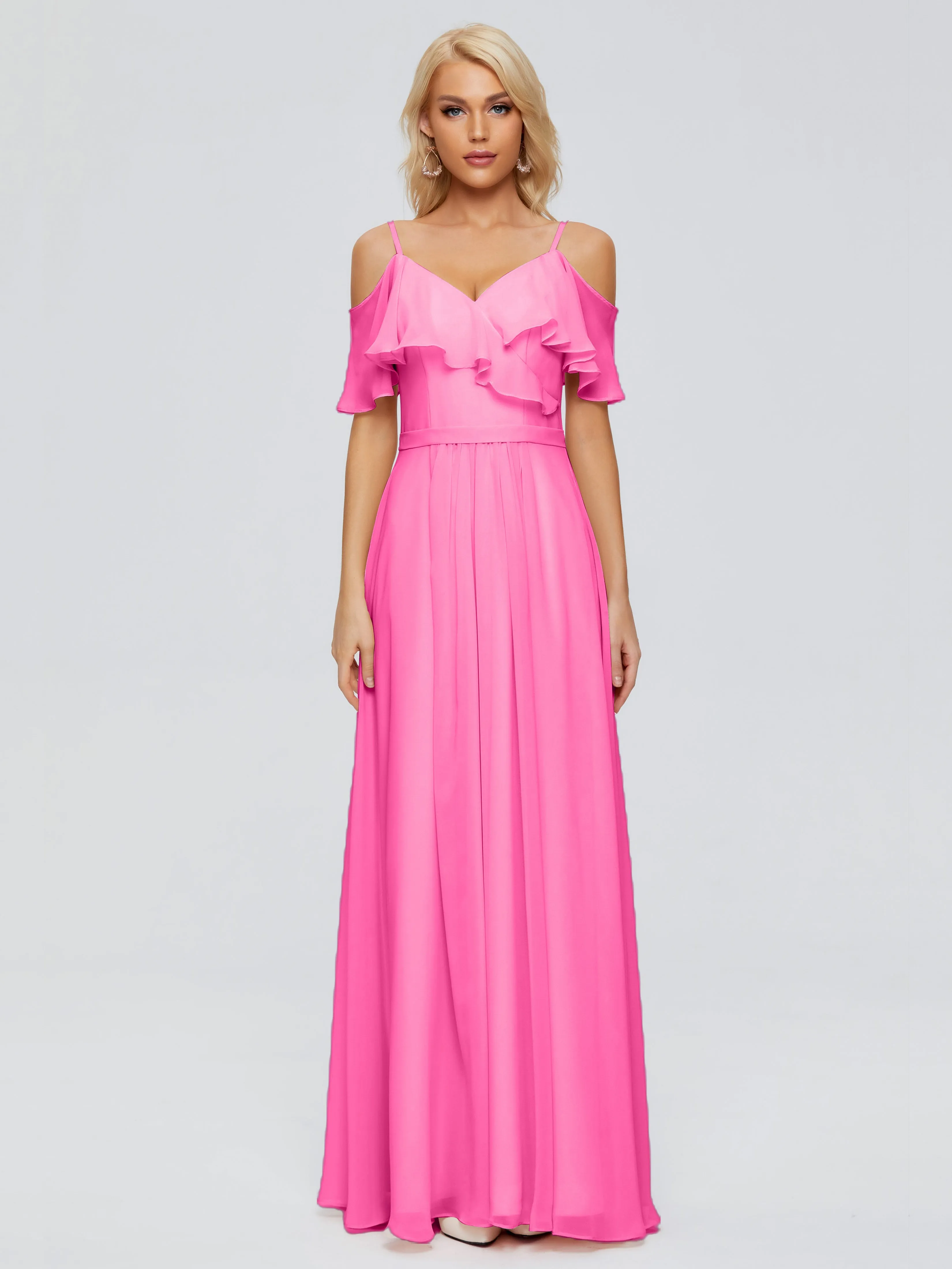 Ruffled V-Neck Bridesmaid Dresses