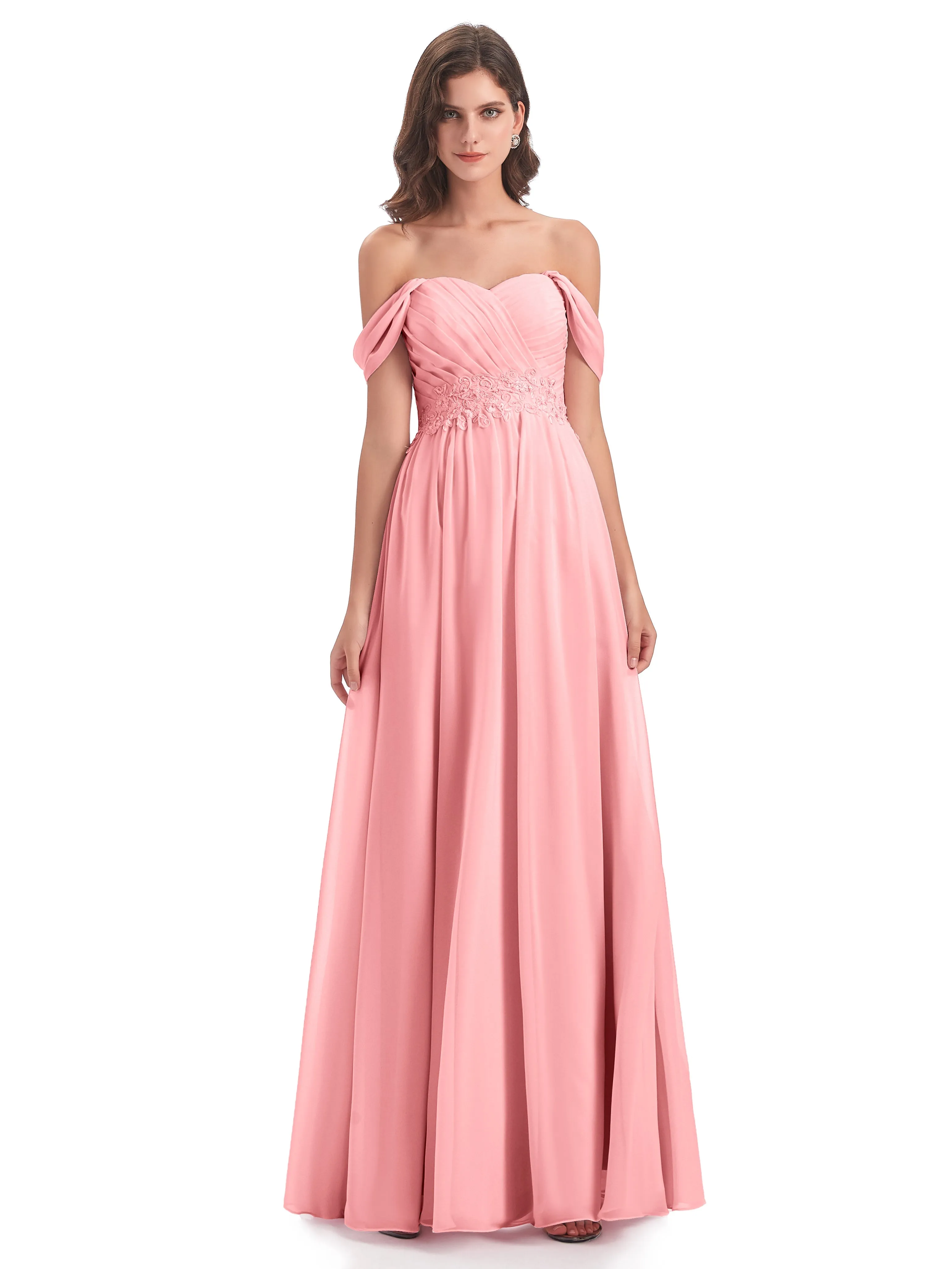 Salomé Off-the-Shoulder Chiffon Bridesmaid Dress with Appliques