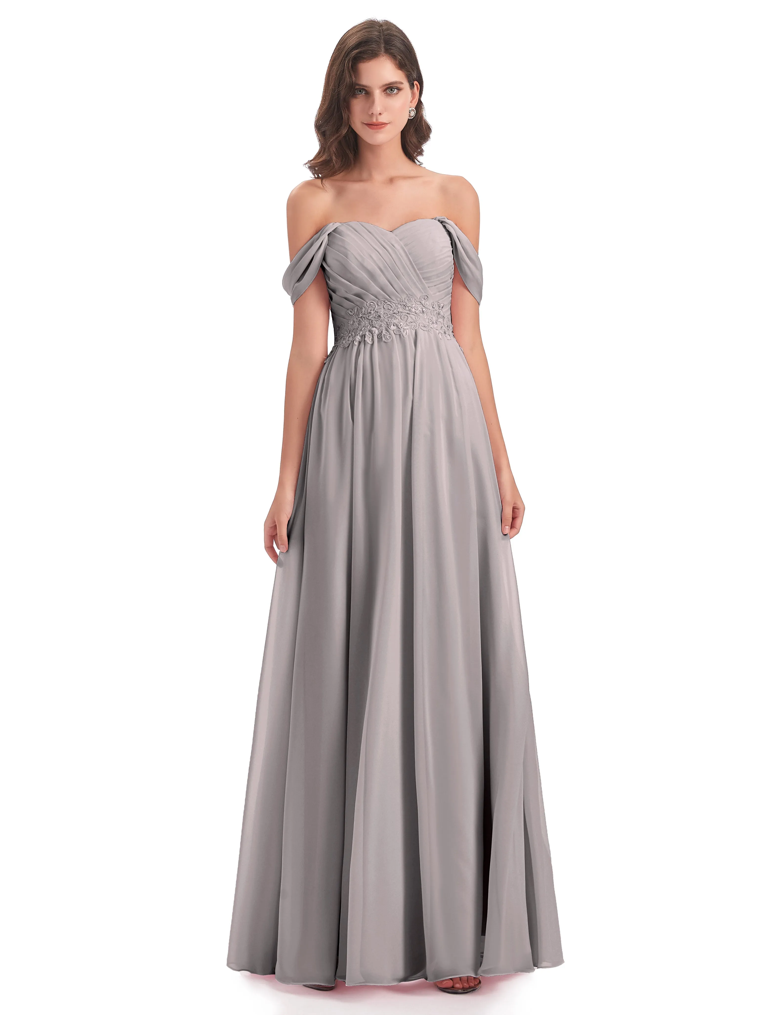 Salomé Off-the-Shoulder Chiffon Bridesmaid Dress with Appliques