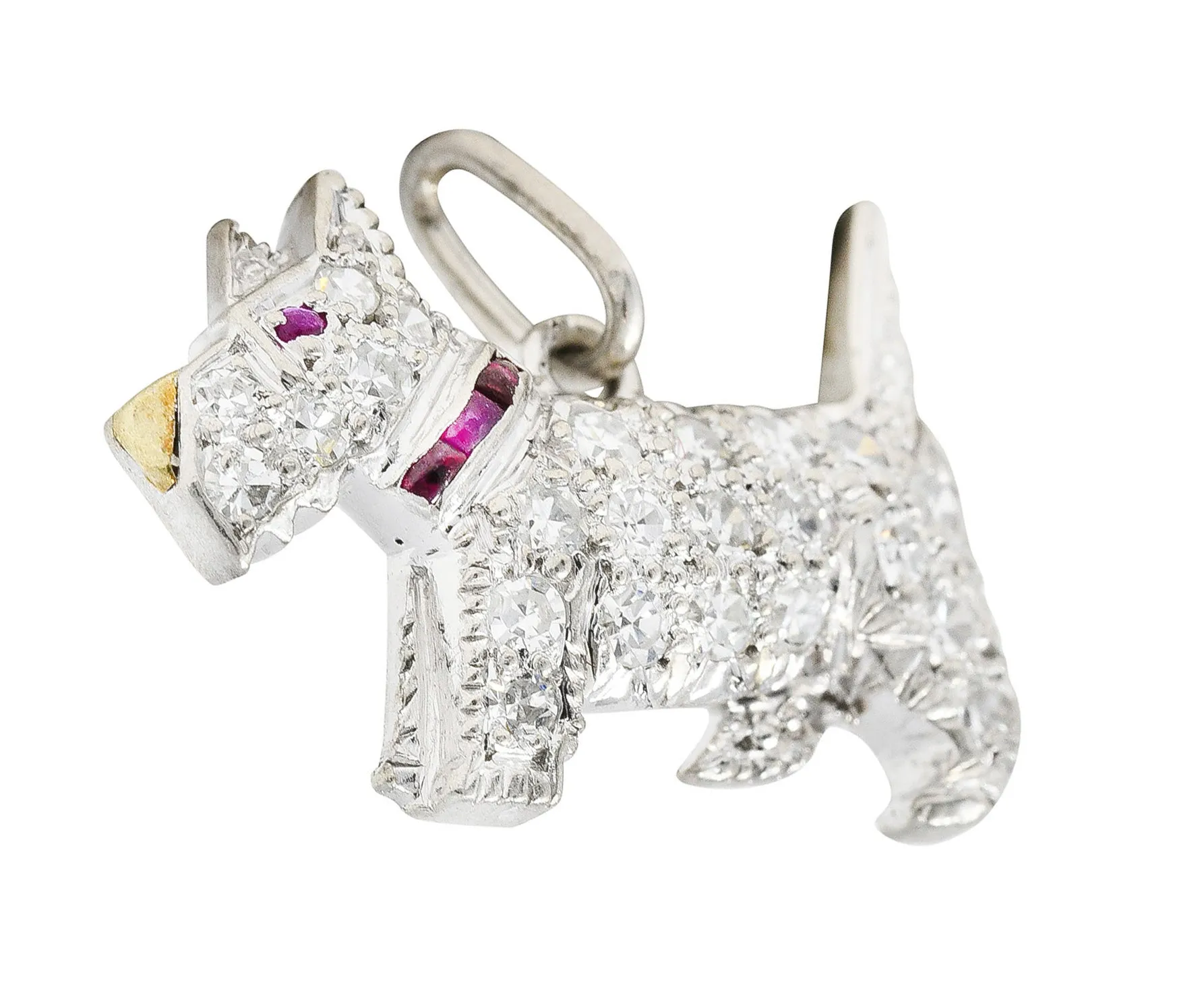 Tiffany & Co. Art Deco Dog Charm Scottish Terrier Platinum Ruby .35 CTW Pave Diamond