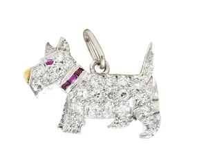 Tiffany & Co. Art Deco Dog Charm Scottish Terrier Platinum Ruby .35 CTW Pave Diamond