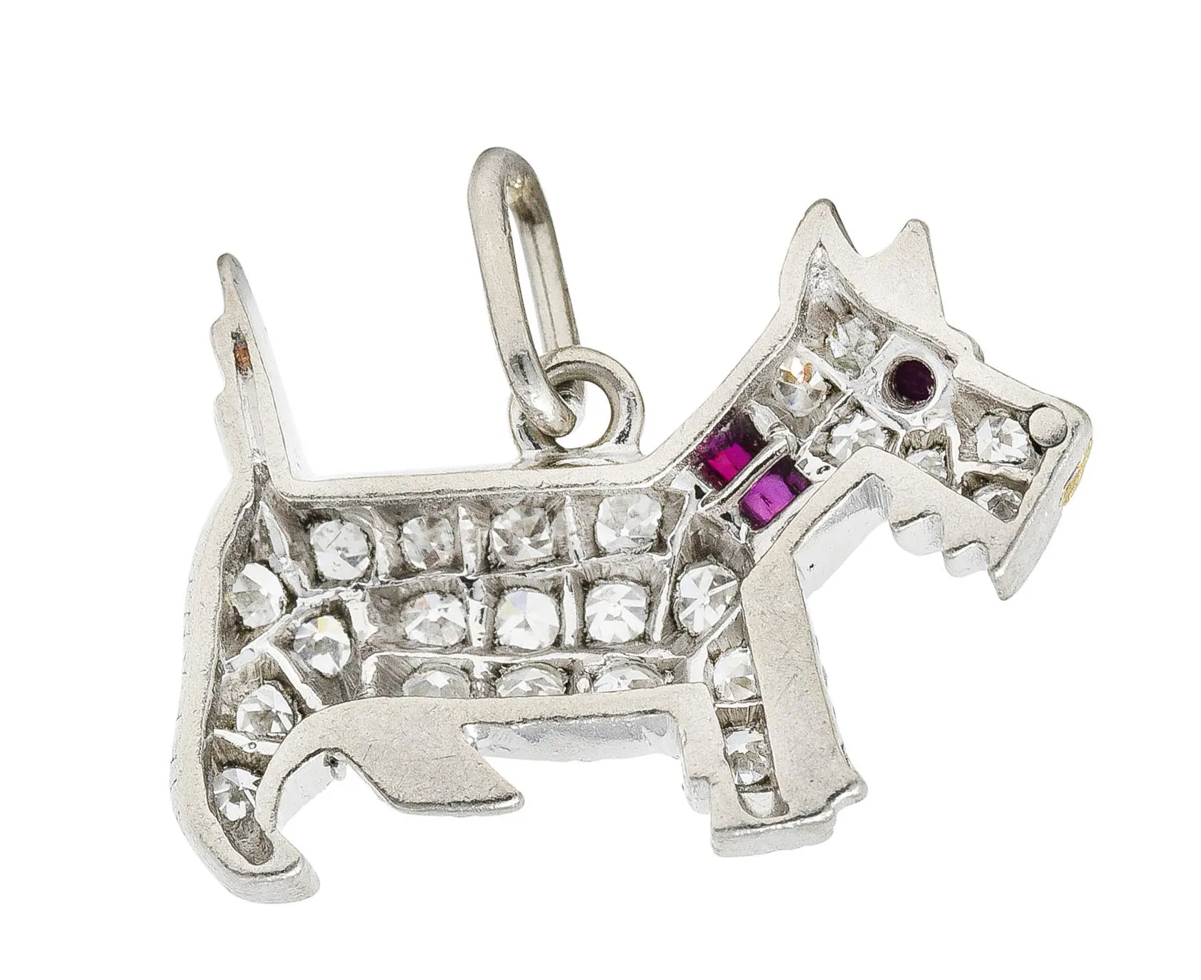 Tiffany & Co. Art Deco Dog Charm Scottish Terrier Platinum Ruby .35 CTW Pave Diamond