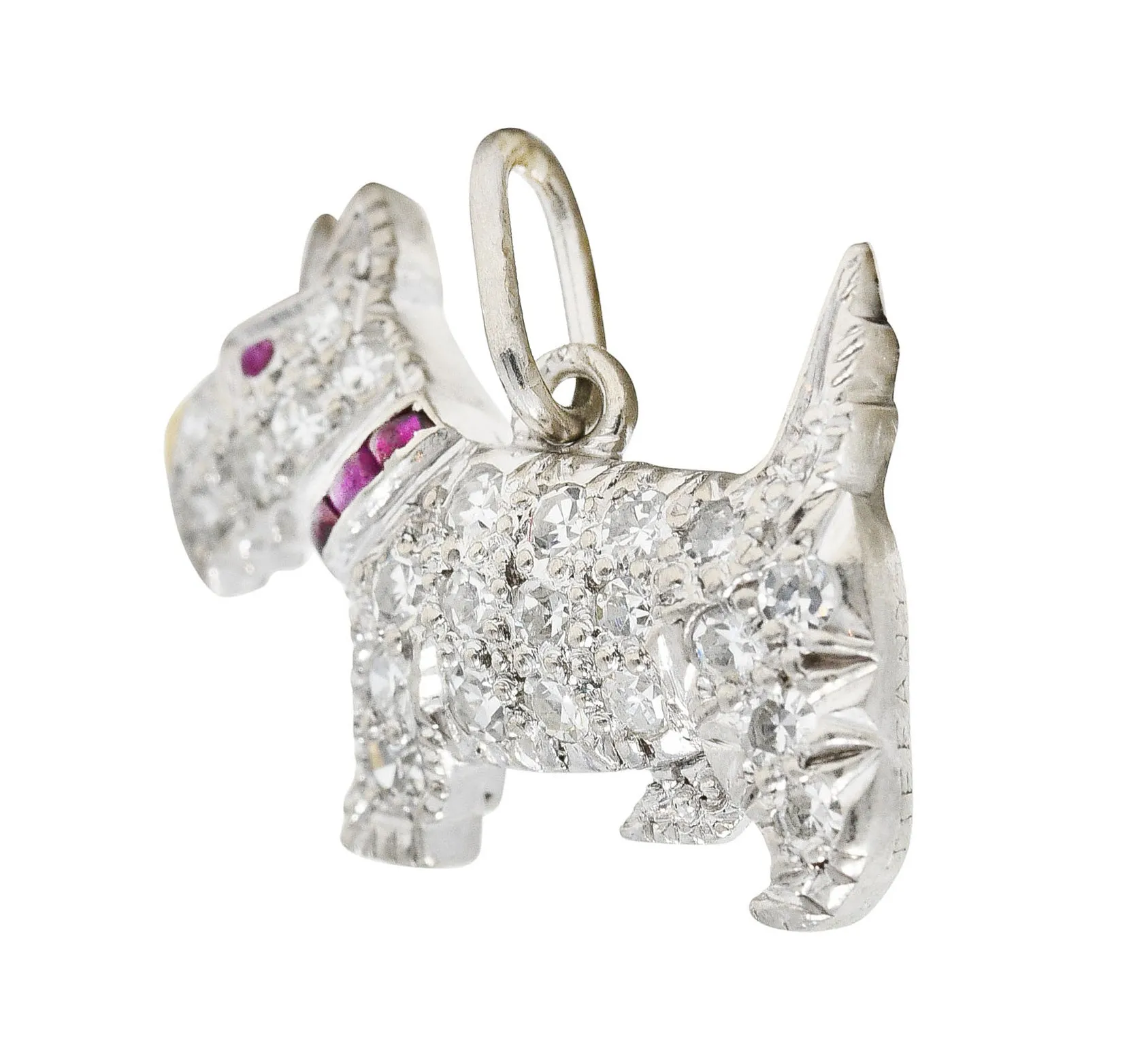 Tiffany & Co. Art Deco Dog Charm Scottish Terrier Platinum Ruby .35 CTW Pave Diamond