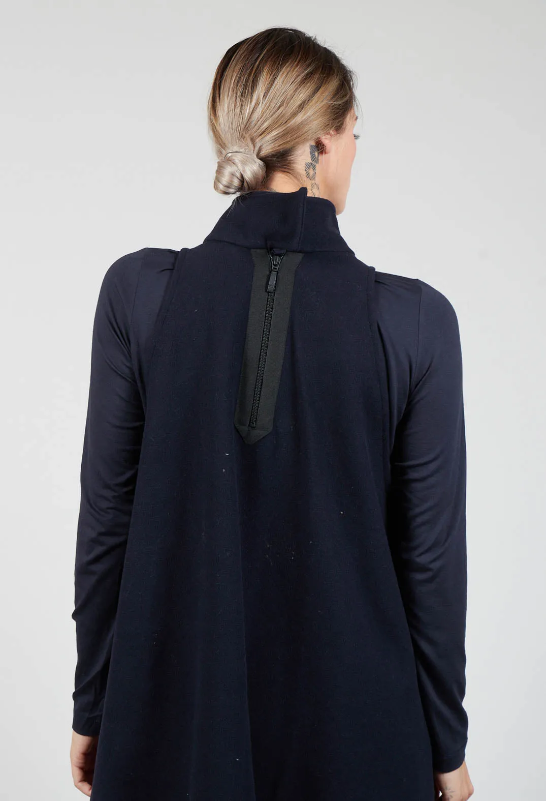 Dark Blue Sleeveless Paik Dress with Back Zip Detail