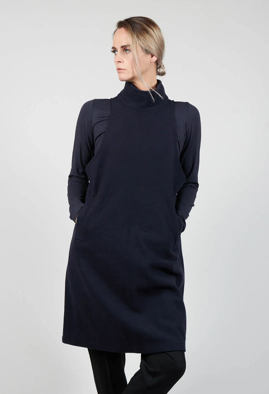 Dark Blue Sleeveless Paik Dress with Back Zip Detail