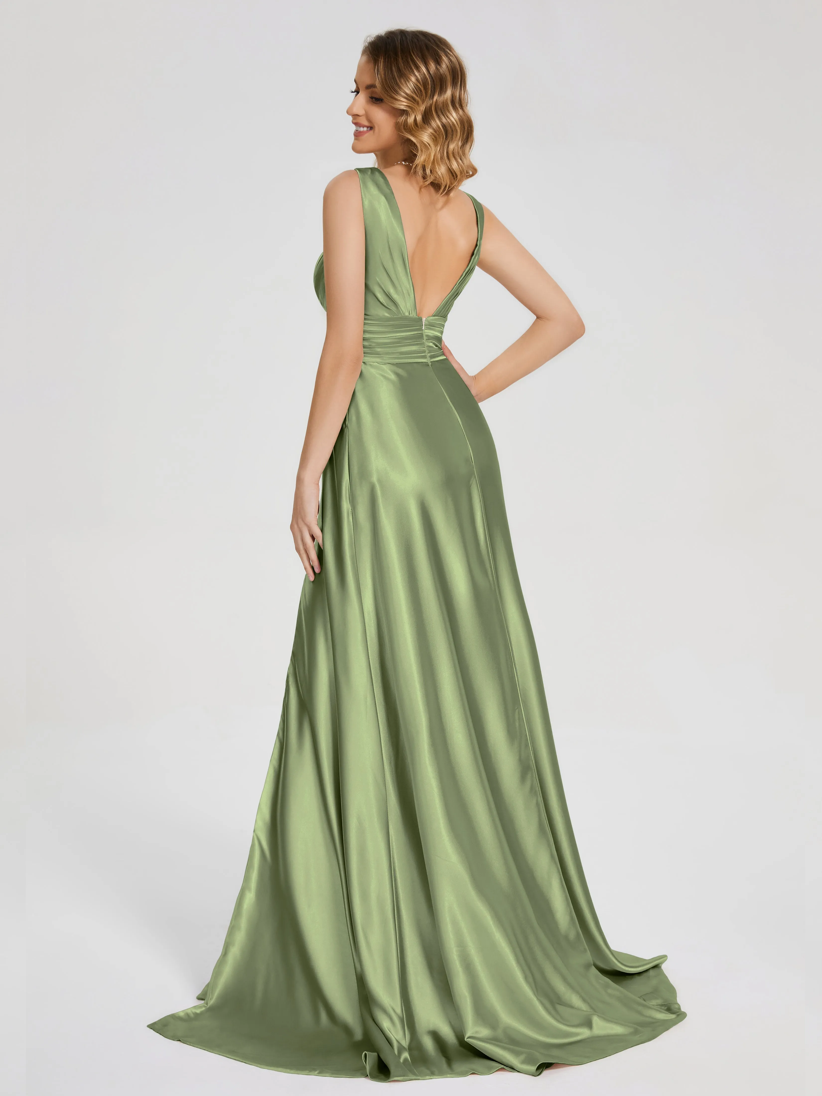 Sleeveless Split Soft Satin Evening Dresses