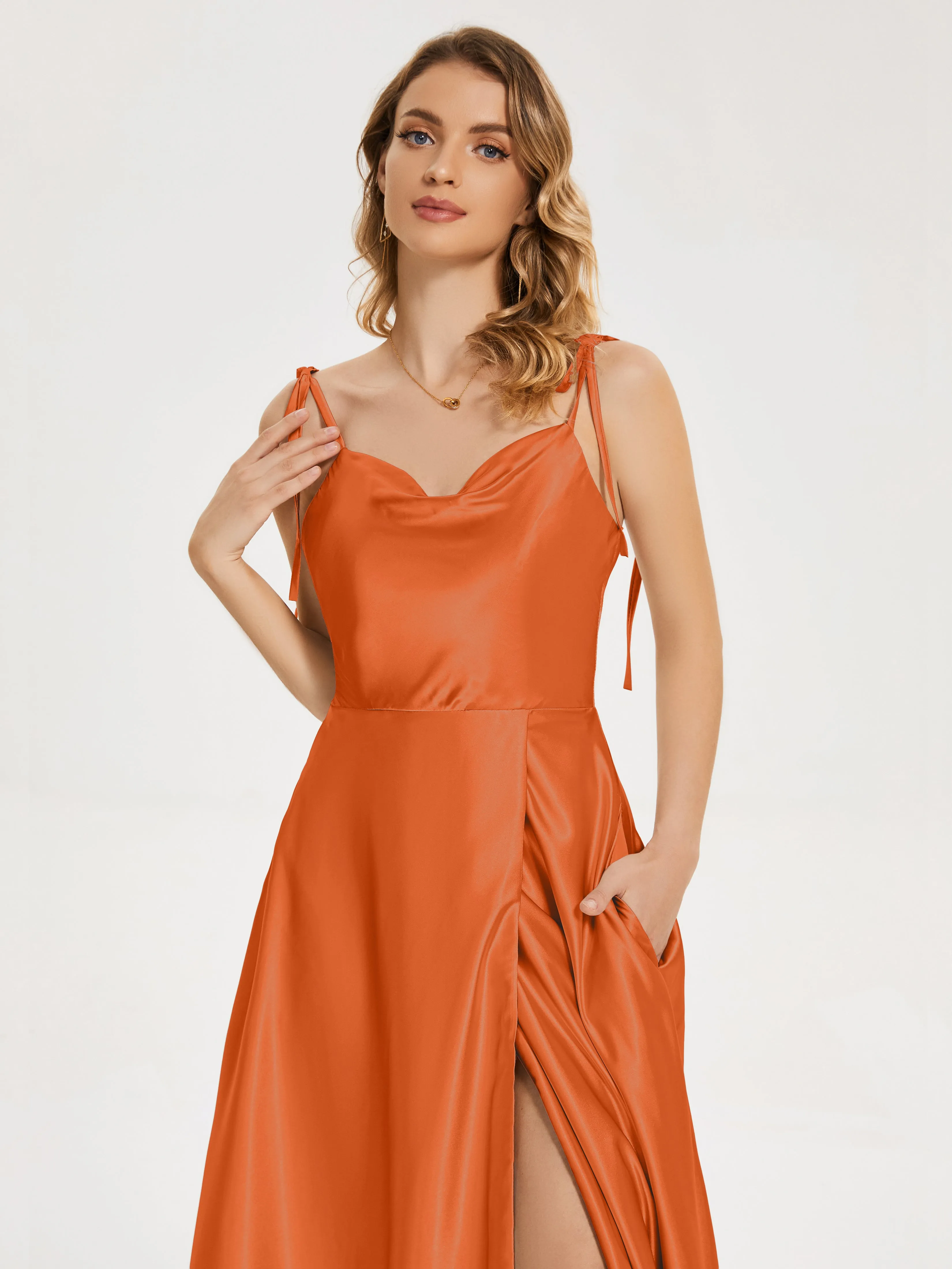 Soft Satin Split Bridesmaid Dresses with Train