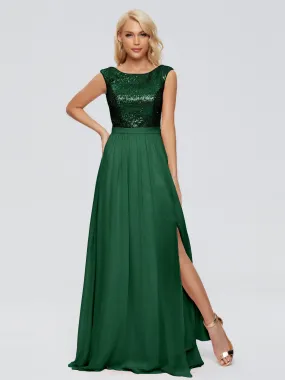 Plunging Neckline Sequin/Chiffon Evening Gowns