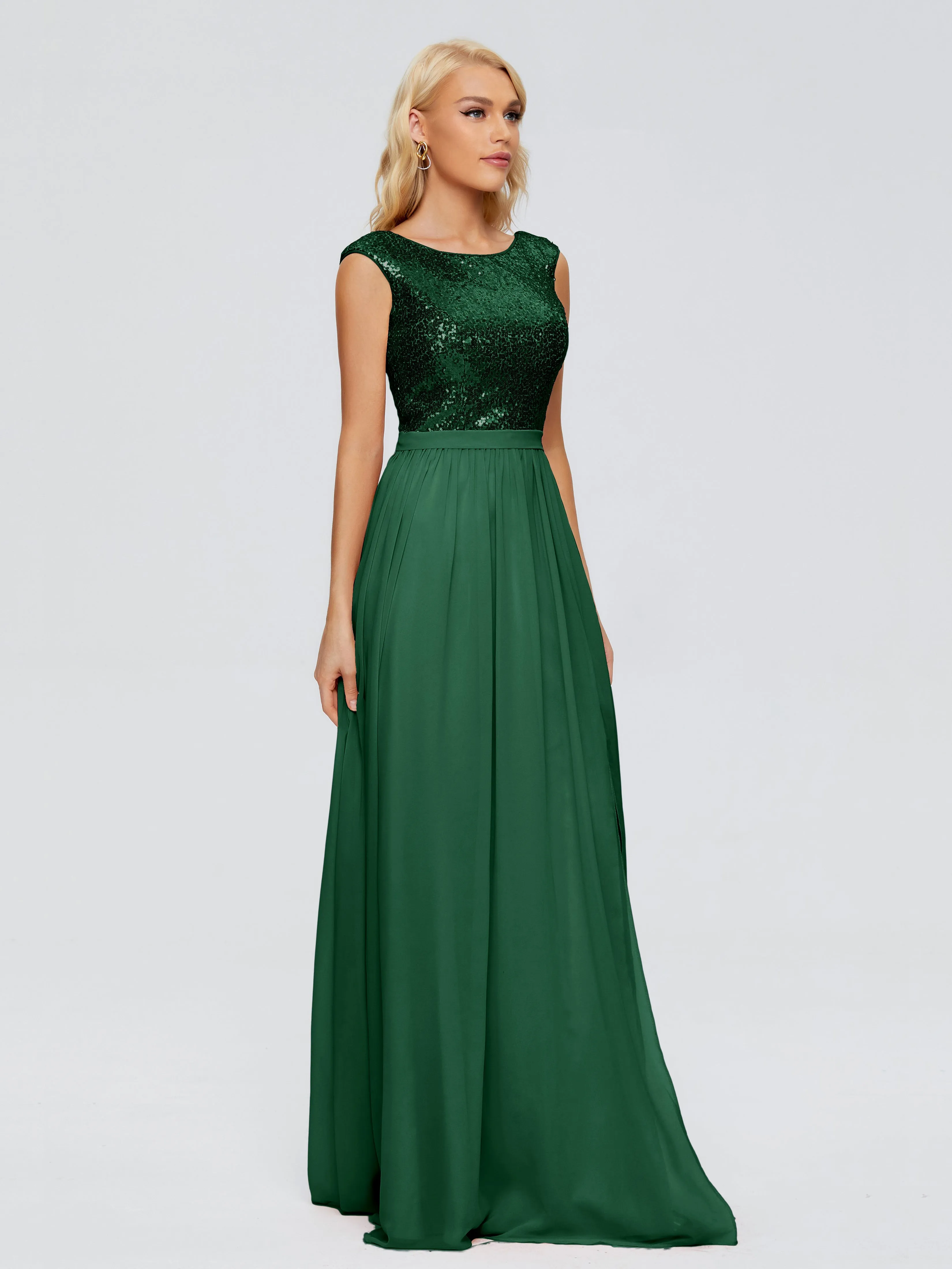 Plunging Neckline Sequin/Chiffon Evening Gowns