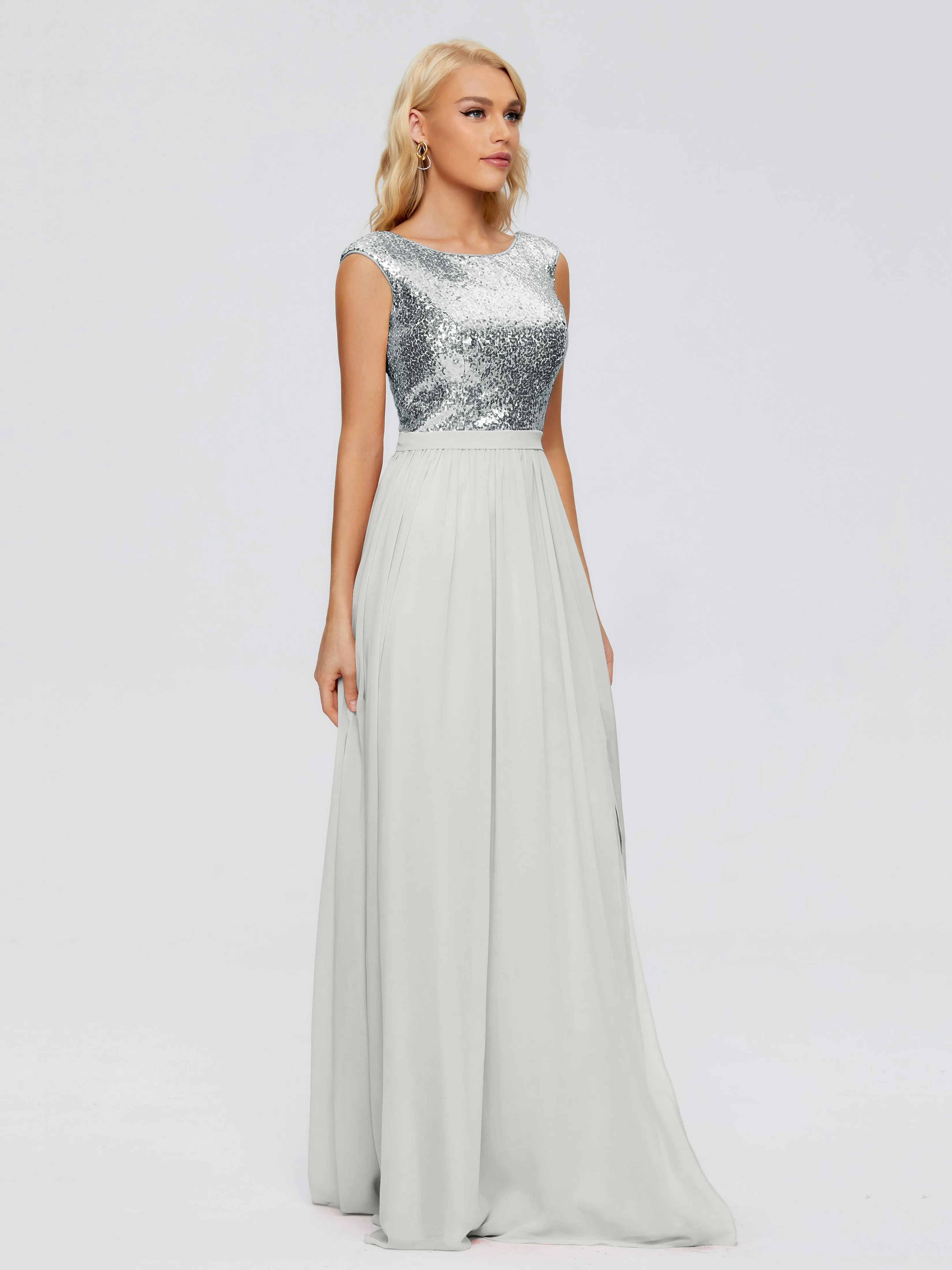 Plunging Neckline Sequin/Chiffon Evening Gowns