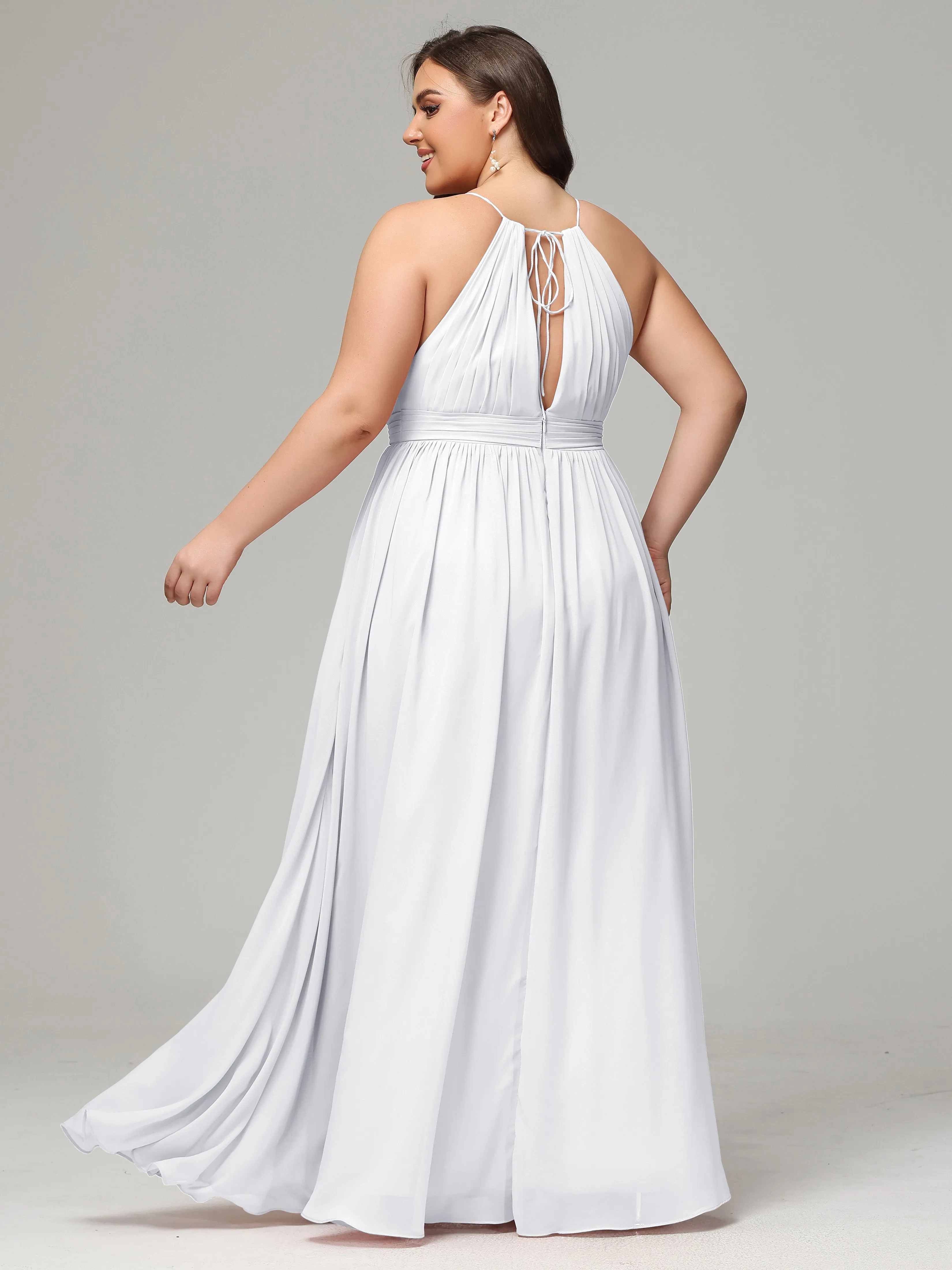 Front Slit Halter Chiffon Plus Size Bridesmaid Dresses