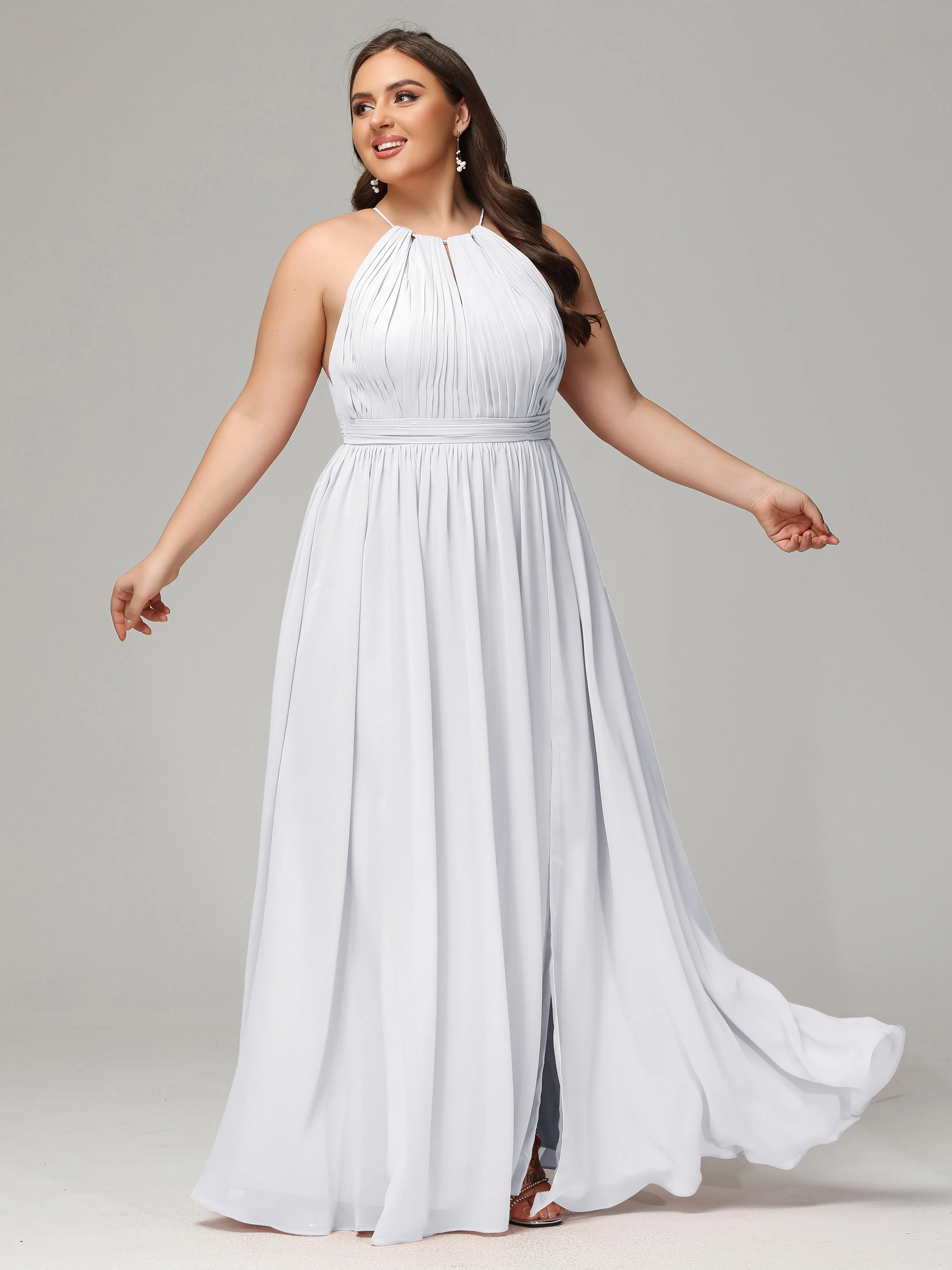 Front Slit Halter Chiffon Plus Size Bridesmaid Dresses