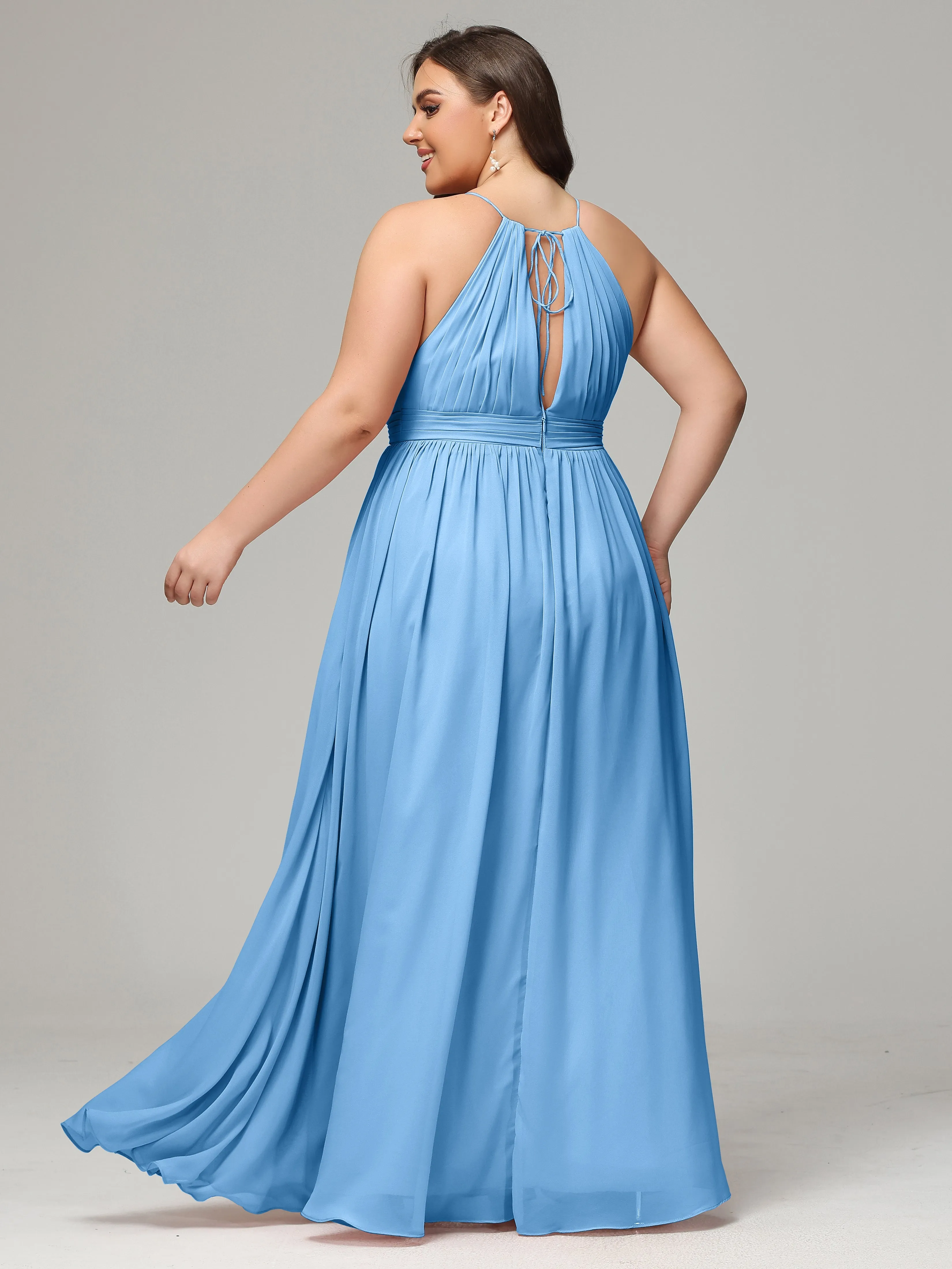 Front Slit Halter Chiffon Plus Size Bridesmaid Dresses