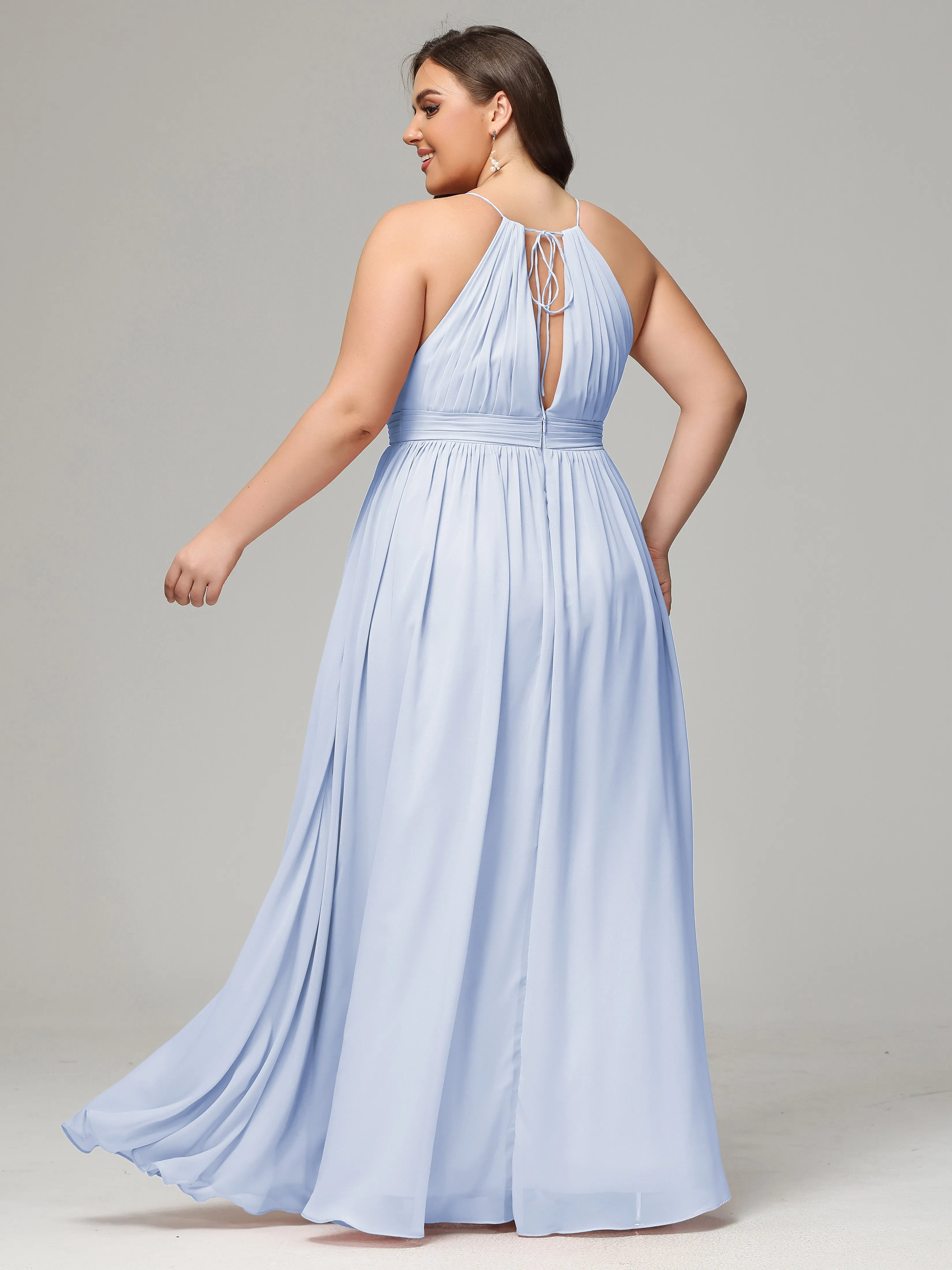 Front Slit Halter Chiffon Plus Size Bridesmaid Dresses