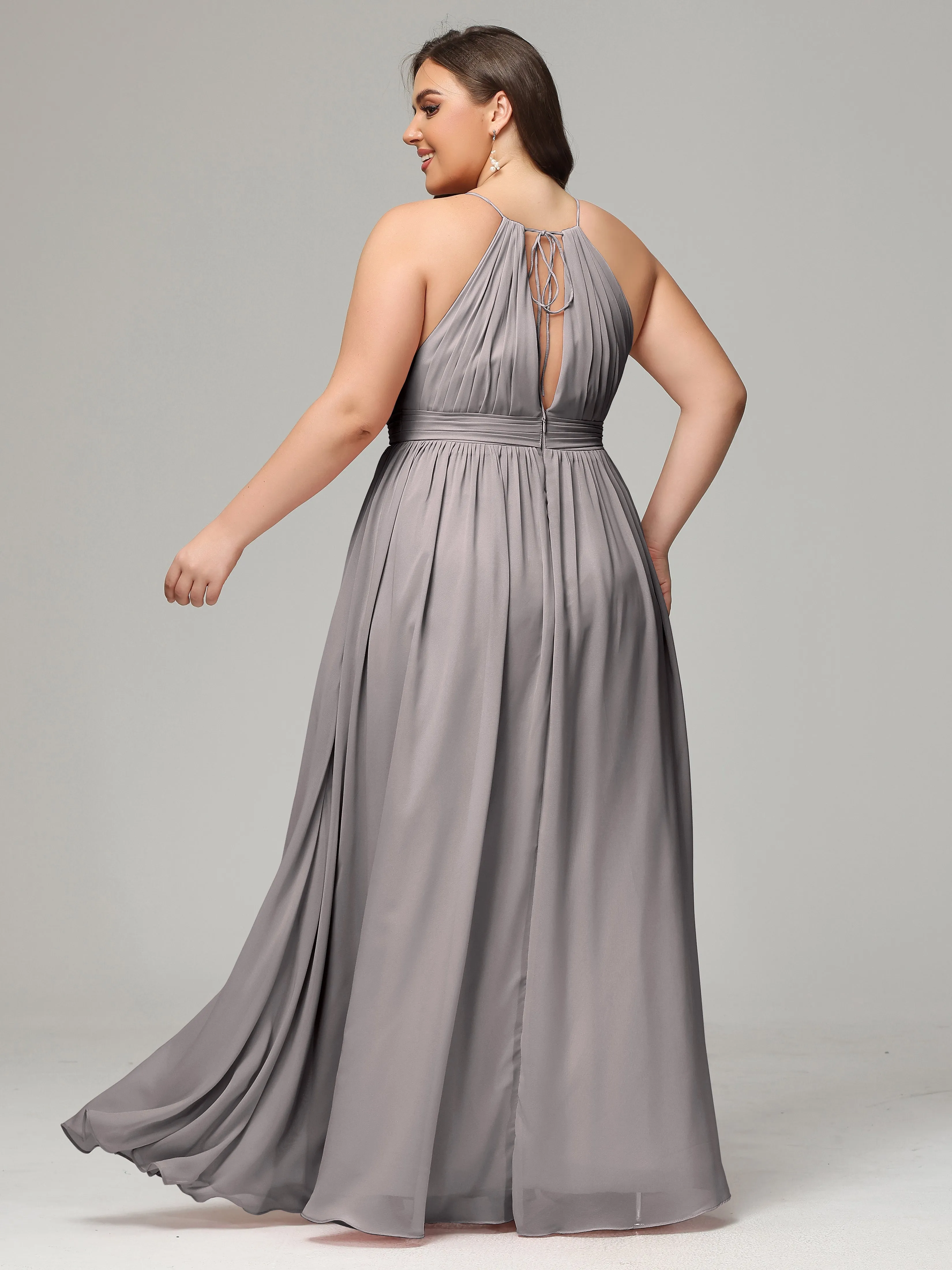 Front Slit Halter Chiffon Plus Size Bridesmaid Dresses