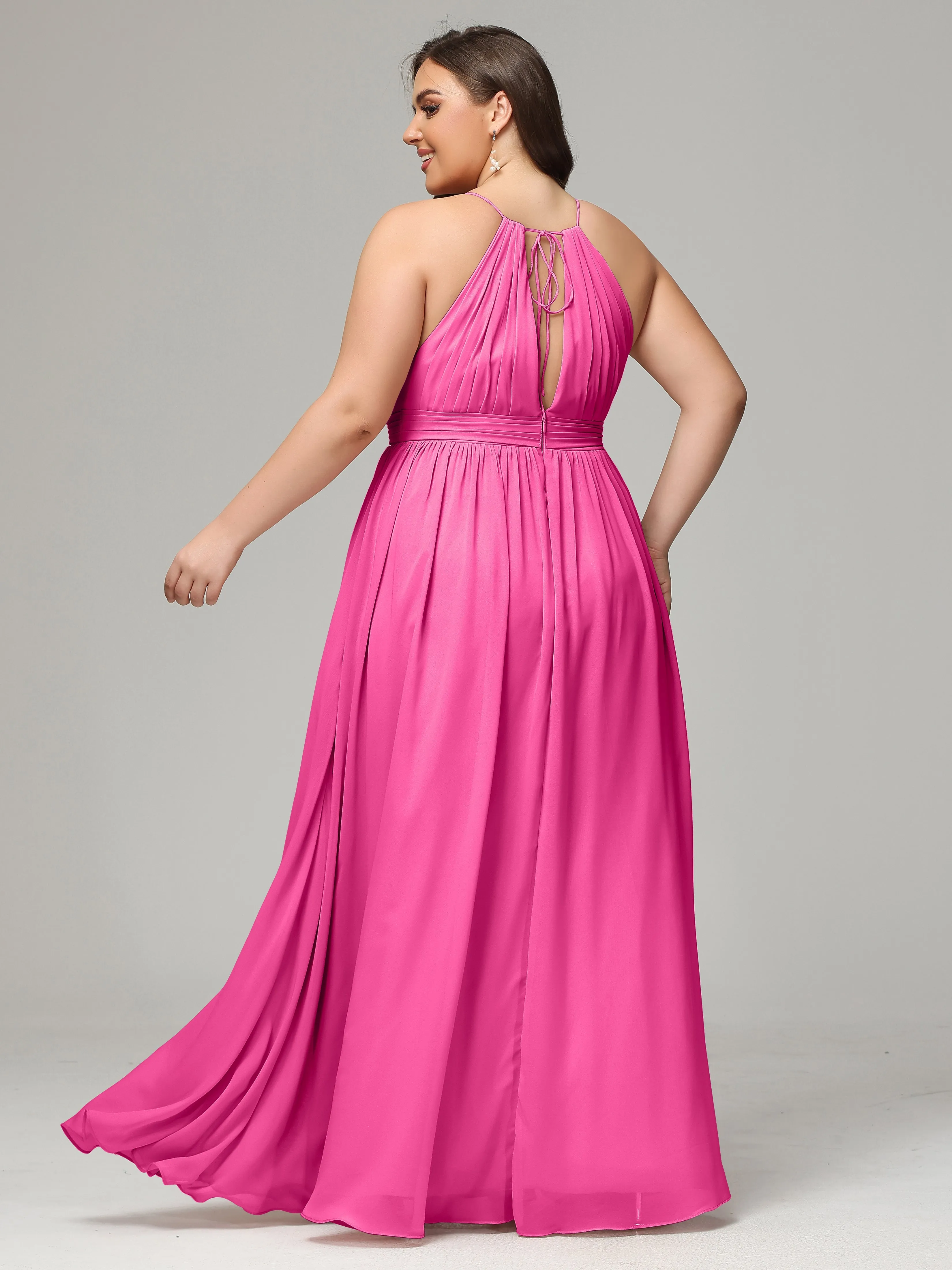 Front Slit Halter Chiffon Plus Size Bridesmaid Dresses