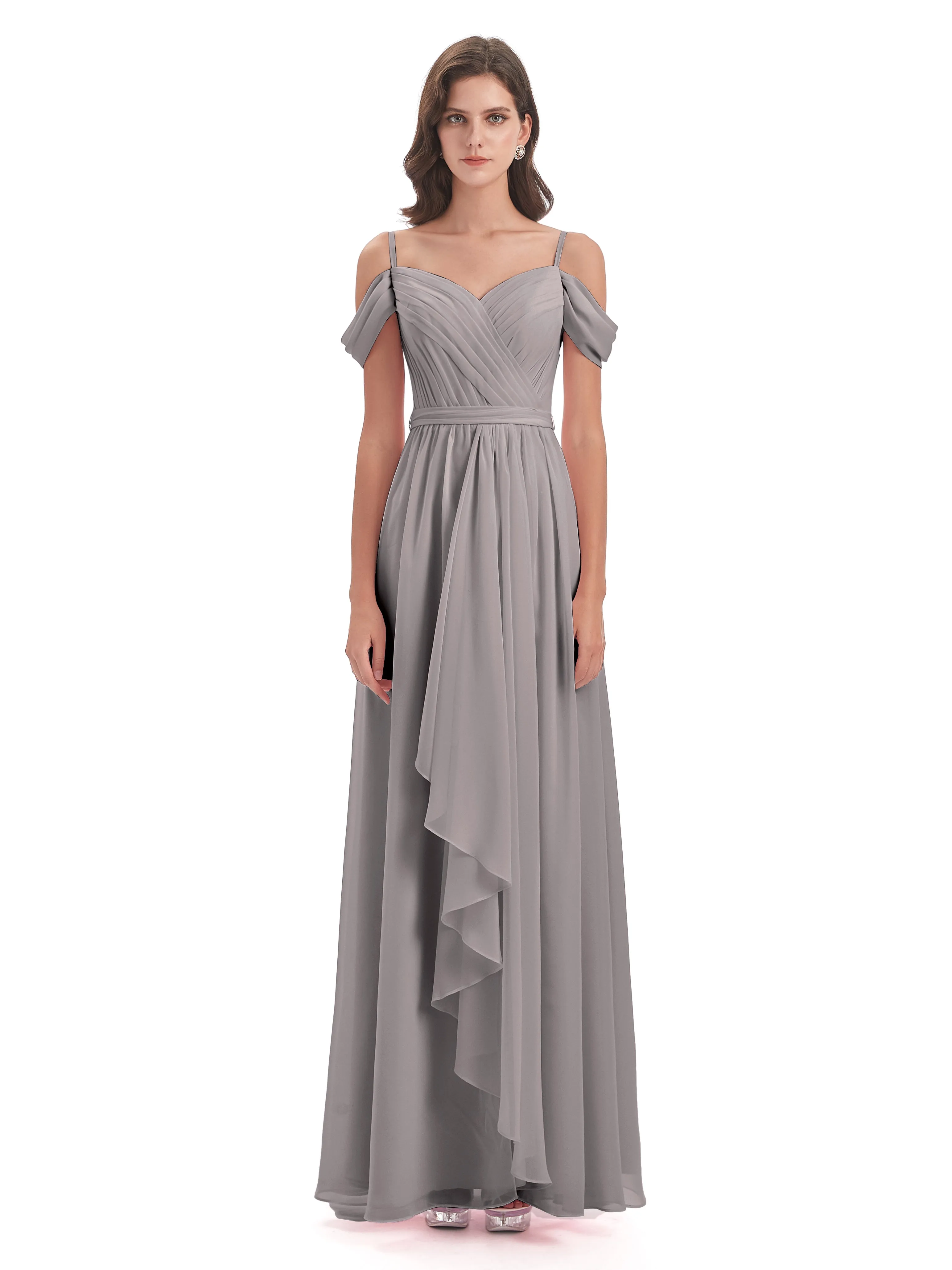 Manon Spaghetti Strap Slit Pleated Bridesmaid Dress