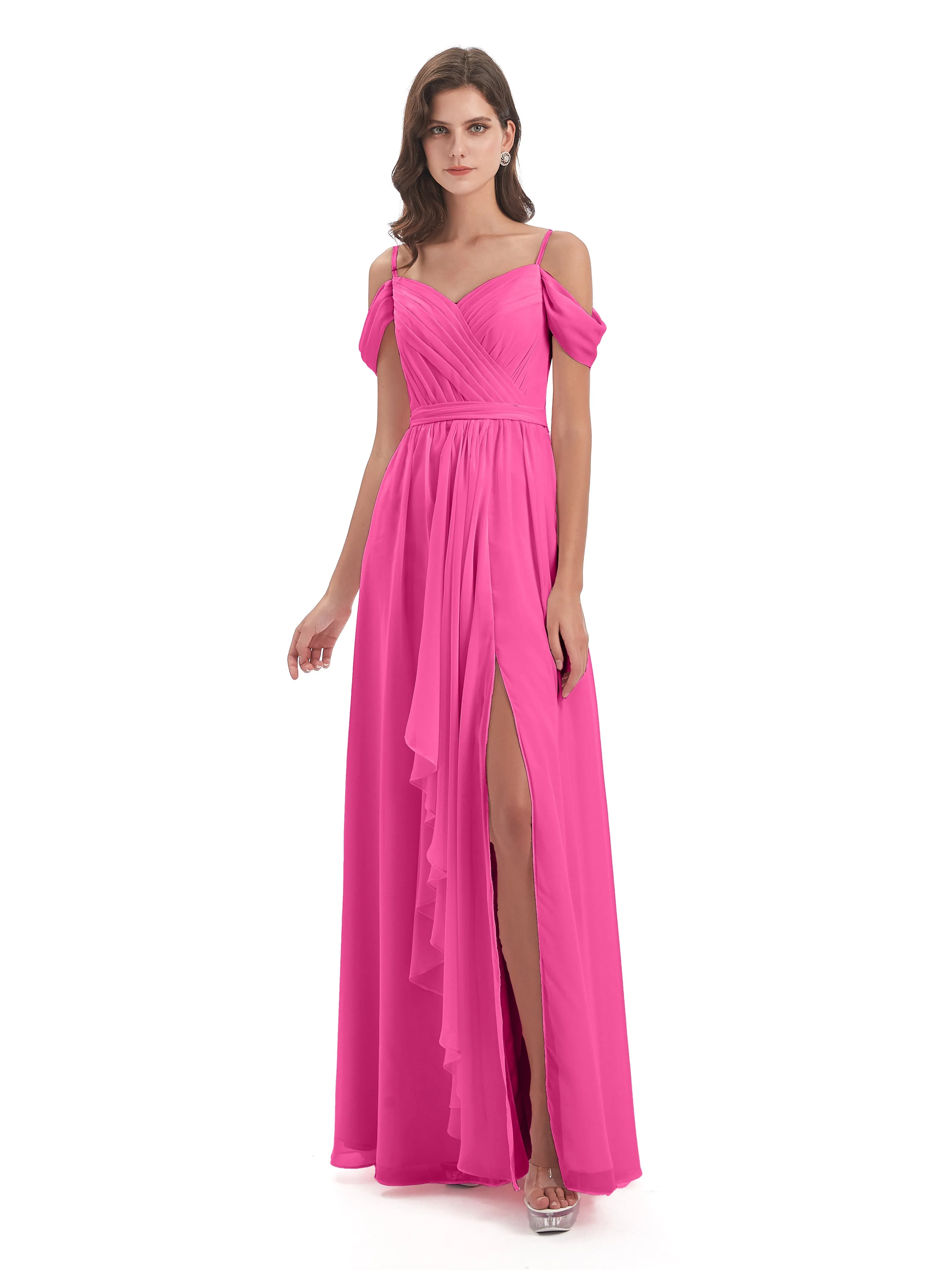 Manon Spaghetti Strap Slit Pleated Bridesmaid Dress