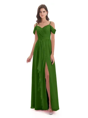 Manon Spaghetti Strap Slit Pleated Bridesmaid Dress