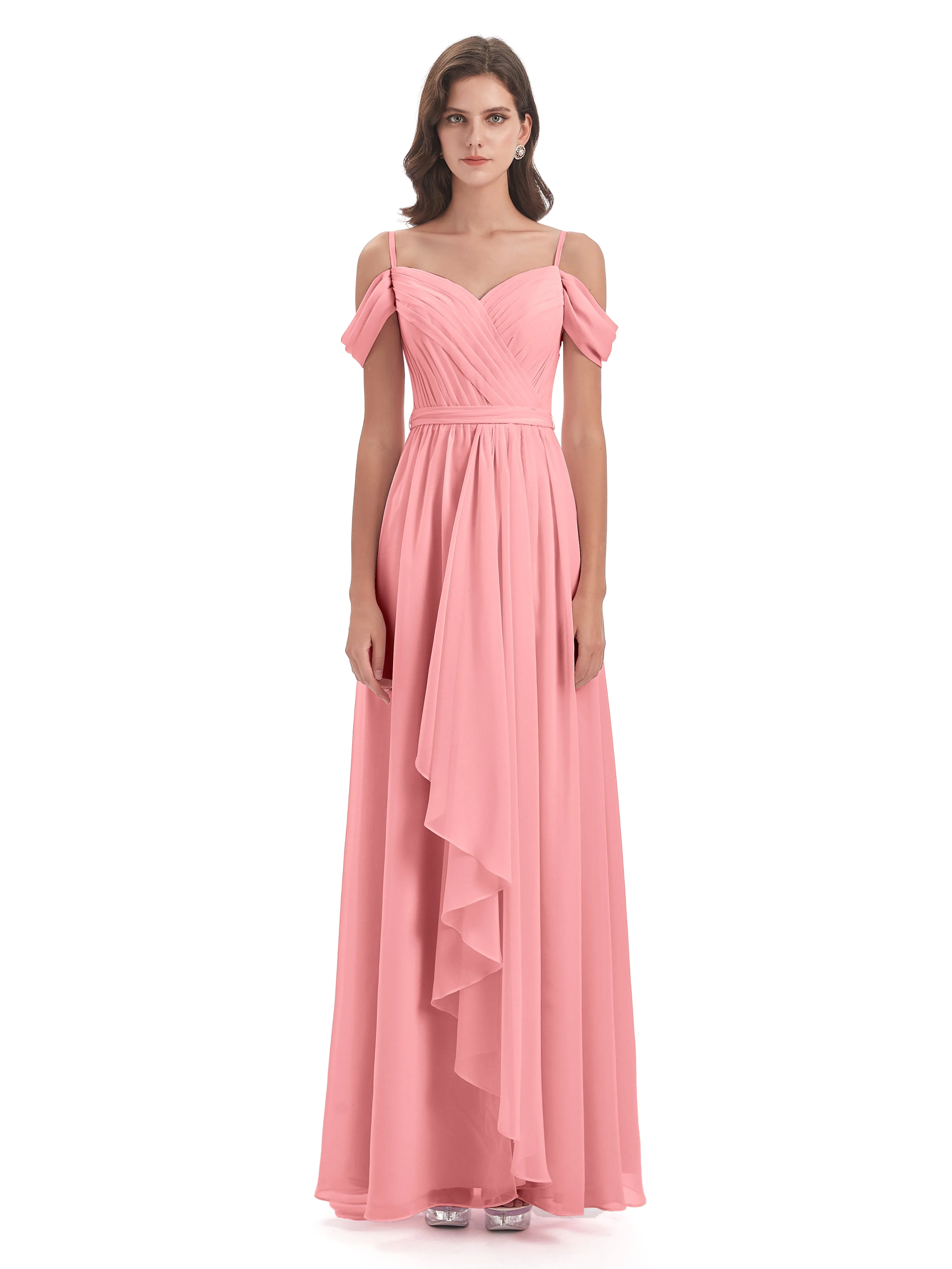 Manon Spaghetti Strap Slit Pleated Bridesmaid Dress