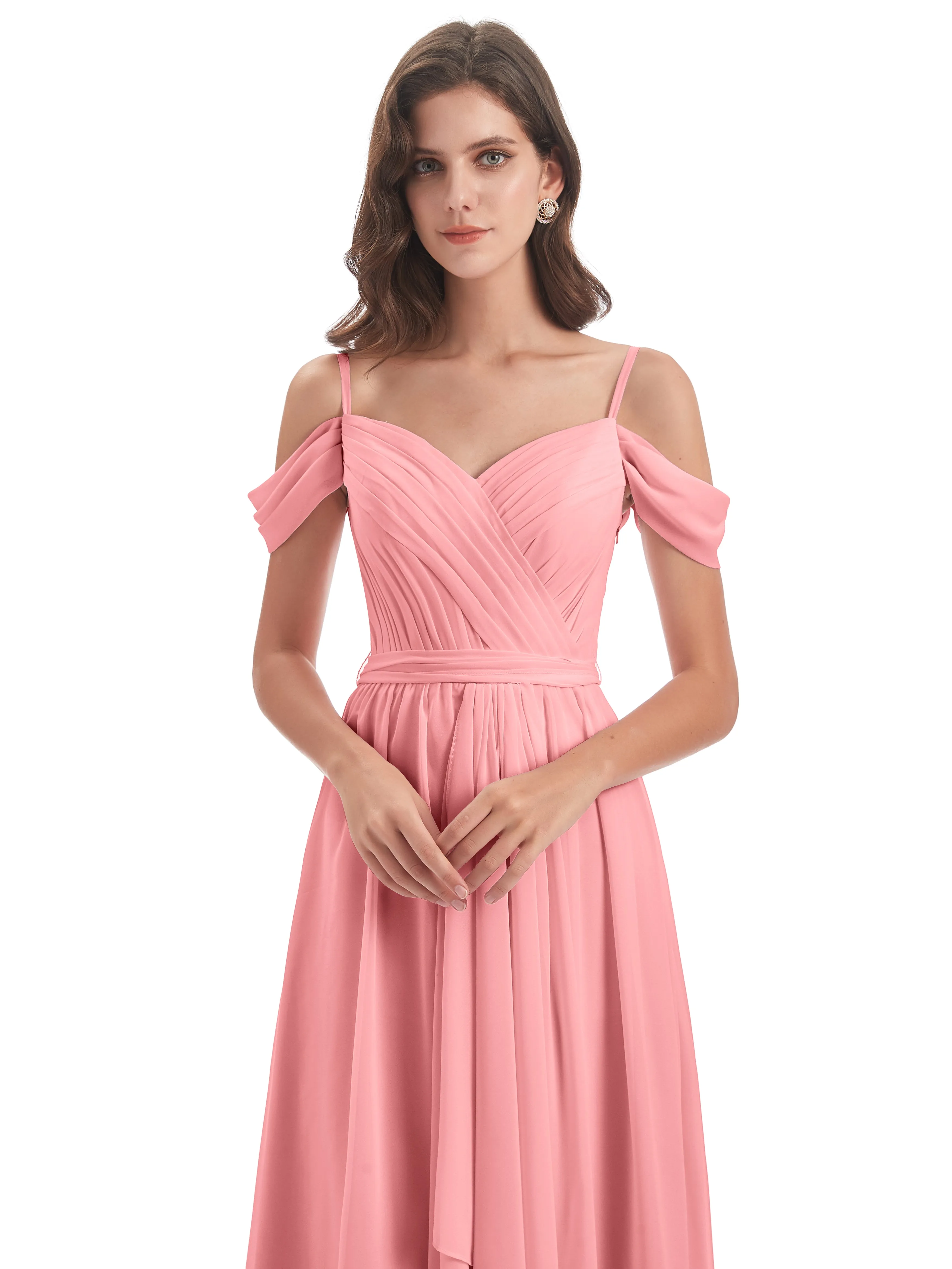 Manon Spaghetti Strap Slit Pleated Bridesmaid Dress