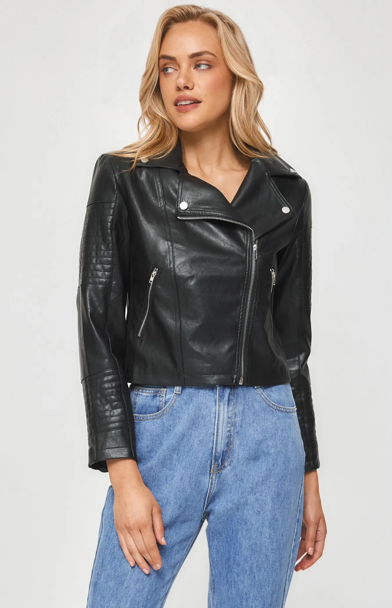 Stitch Panel Faux Leather Jacket