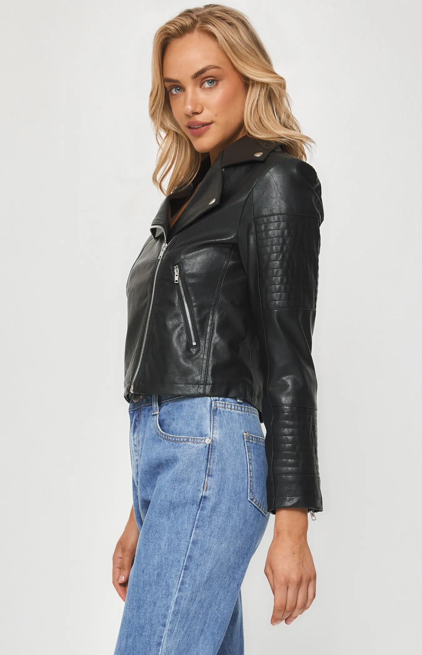 Stitch Panel Faux Leather Jacket