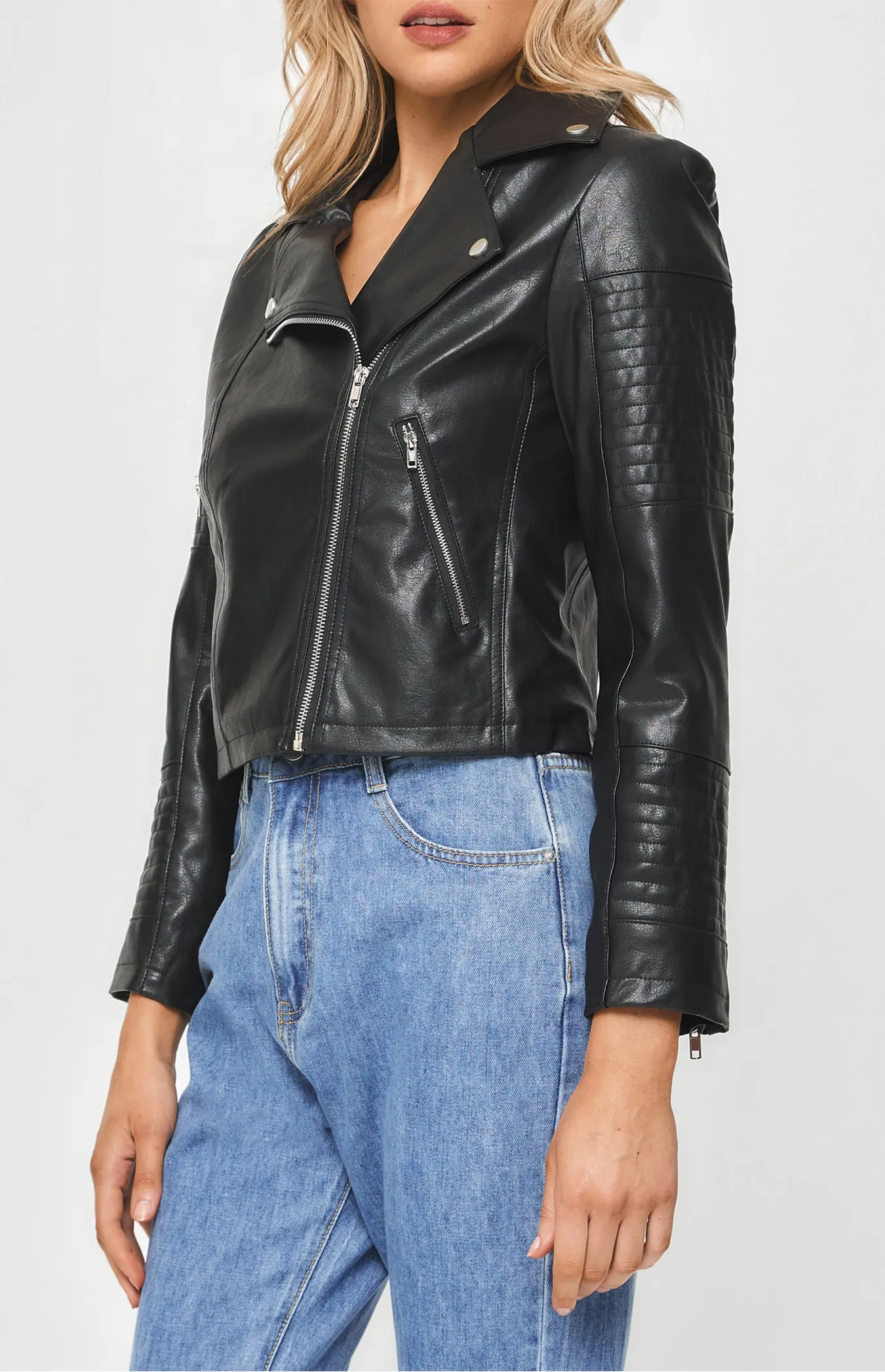 Stitch Panel Faux Leather Jacket