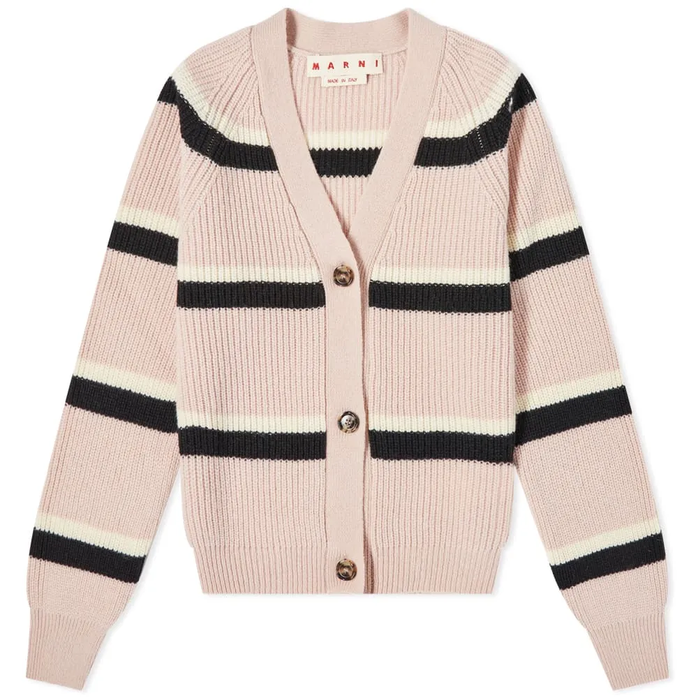 Stripe Knit Cardigan in Light Pink