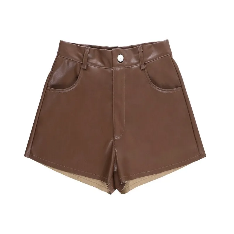 Autumn Sexy Streetwear Synthetic Leather Shorts