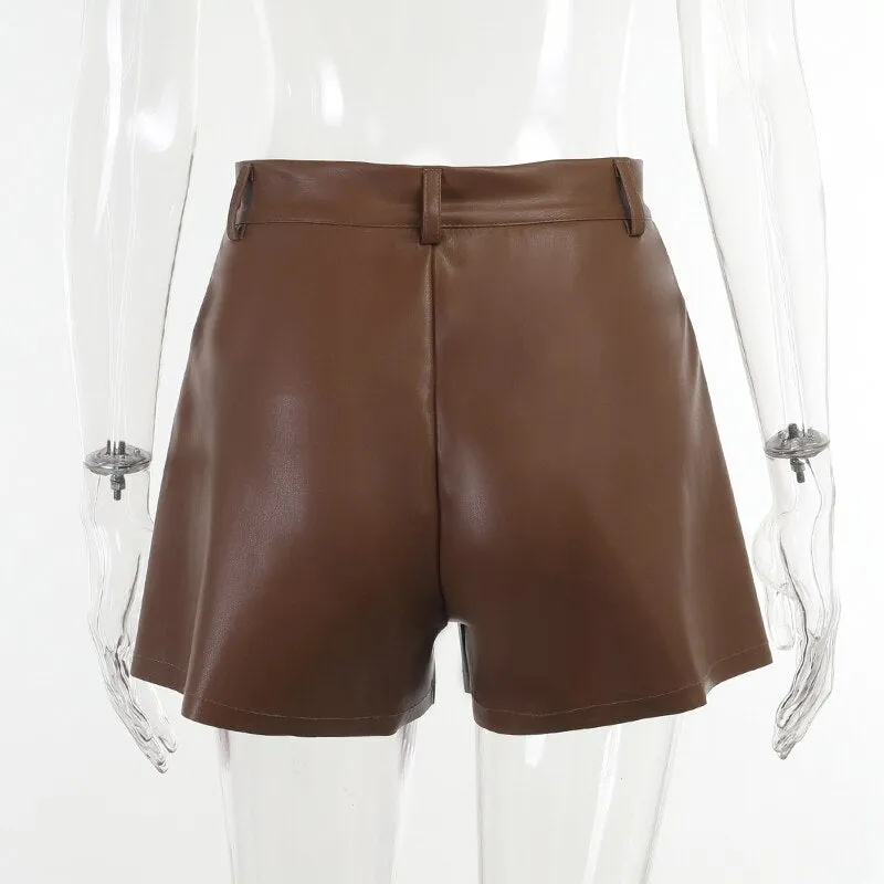 Autumn Sexy Streetwear Synthetic Leather Shorts