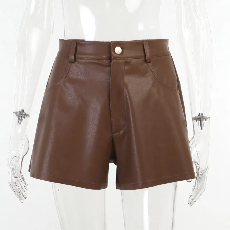 Autumn Sexy Streetwear Synthetic Leather Shorts