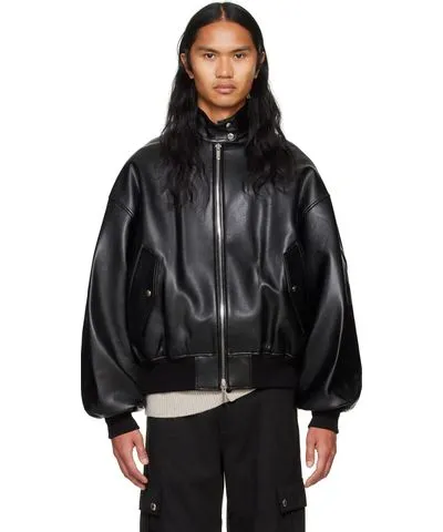 System Herrington Black Faux Leather Jacket