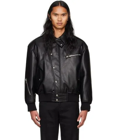 System Padded Black Faux Leather Jacket