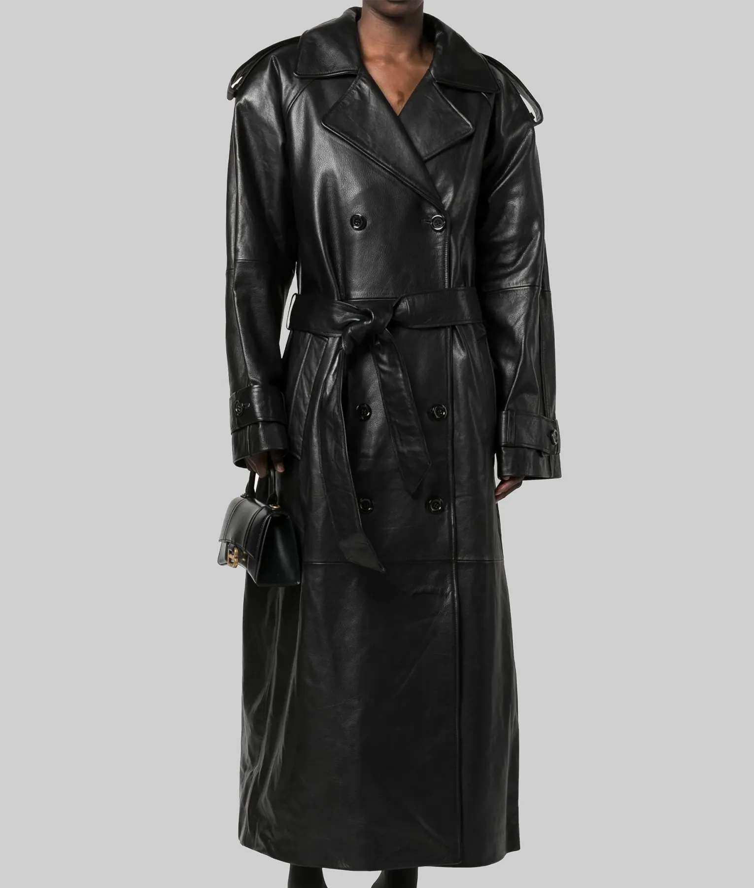 Tamara Belted Leather Trench Coat by NOUR HAMMOUR