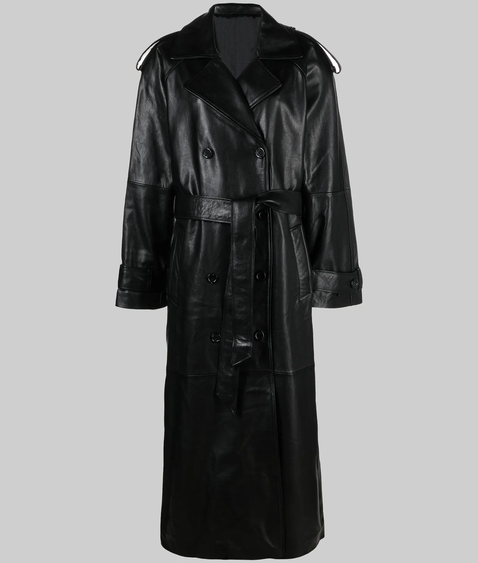 Tamara Belted Leather Trench Coat by NOUR HAMMOUR