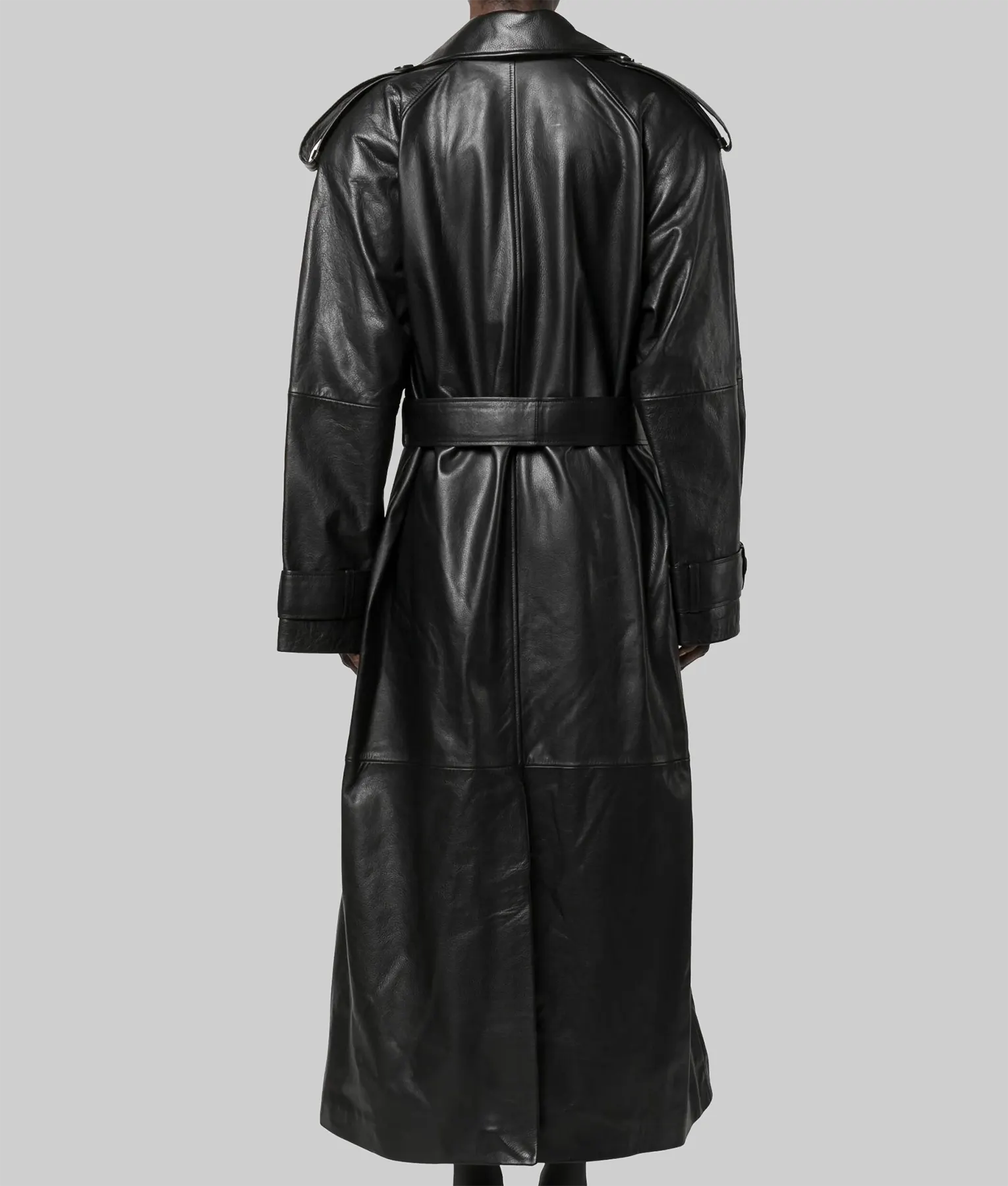 Tamara Belted Leather Trench Coat by NOUR HAMMOUR