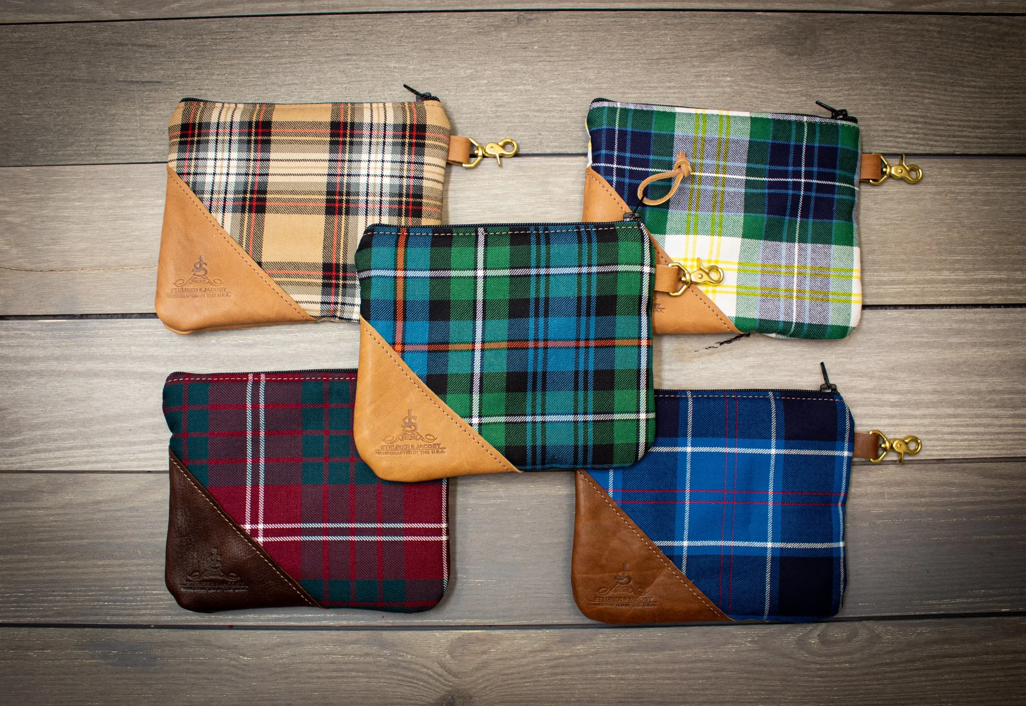 Tartan and Leather Accessory Pouch