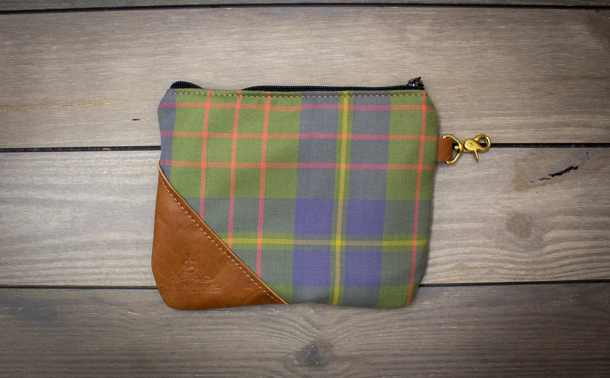 Tartan and Leather Accessory Pouch