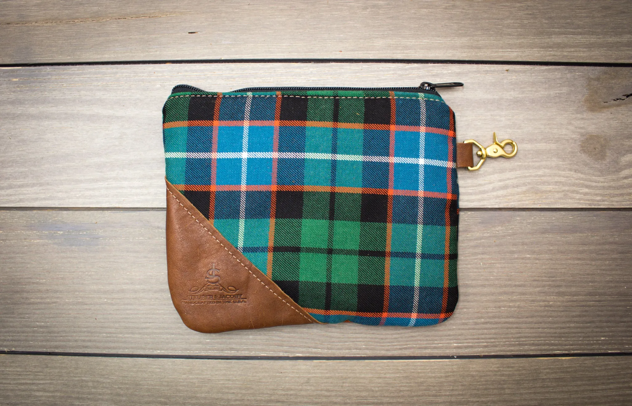 Tartan and Leather Accessory Pouch