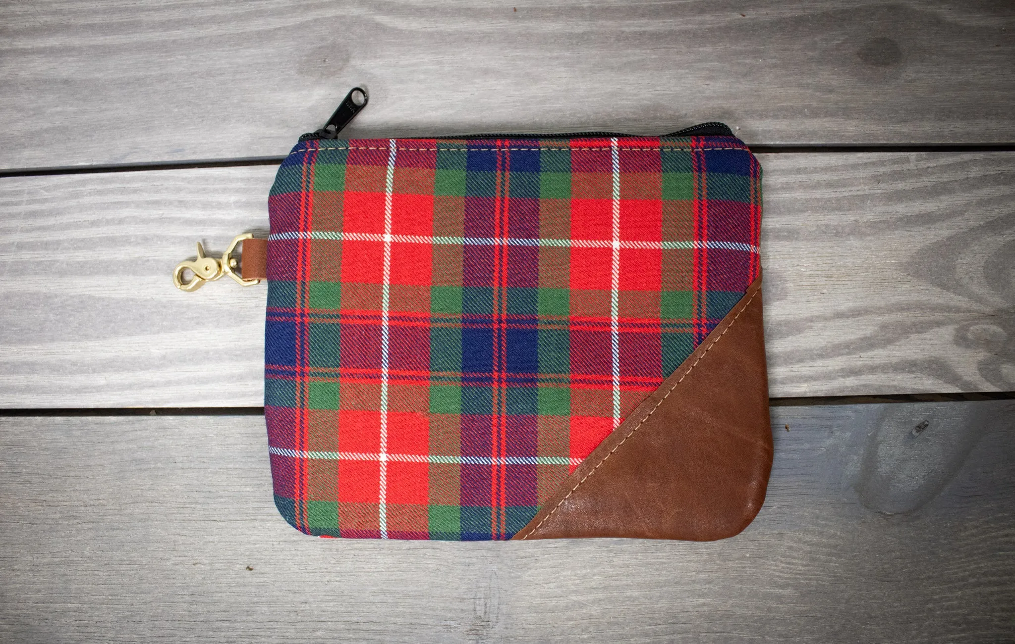 Tartan and Leather Accessory Pouch