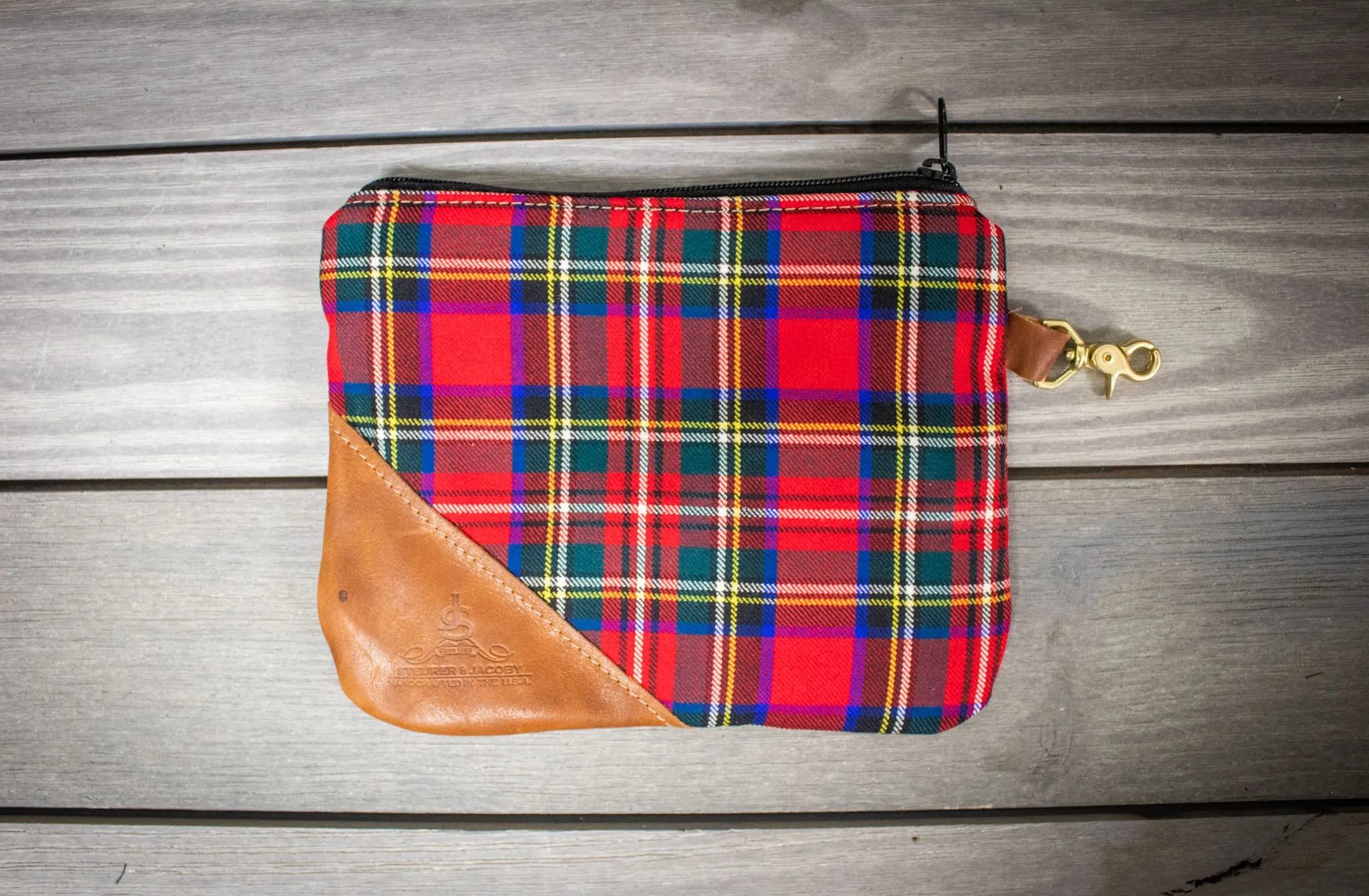 Tartan and Leather Accessory Pouch