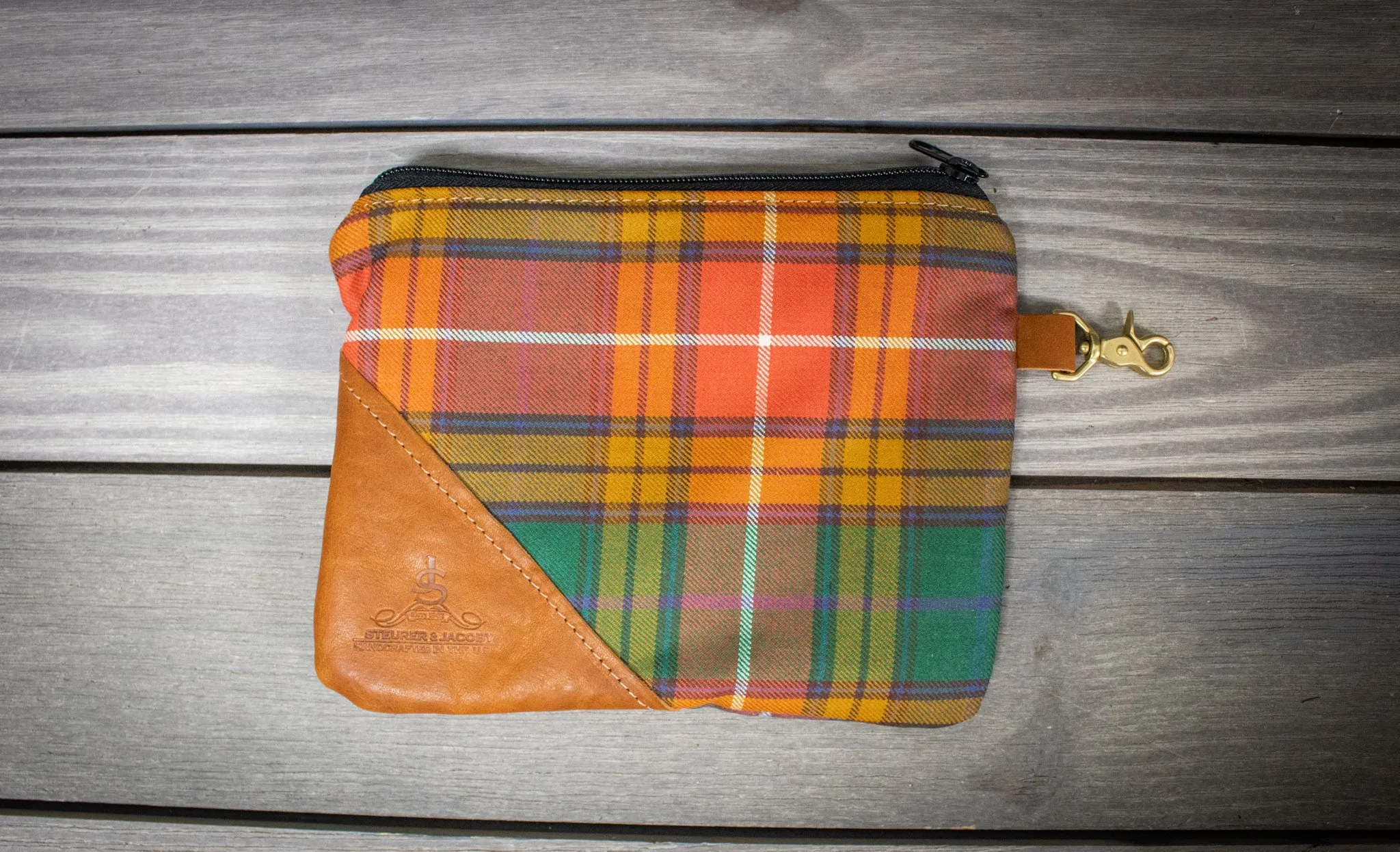 Tartan and Leather Accessory Pouch