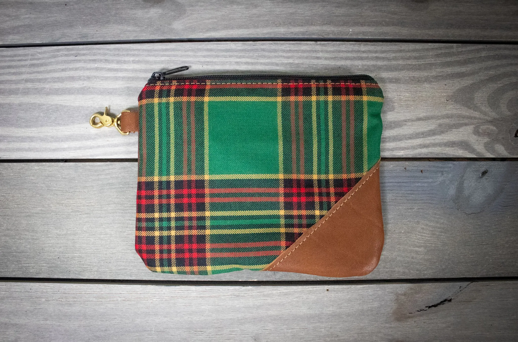 Tartan and Leather Accessory Pouch